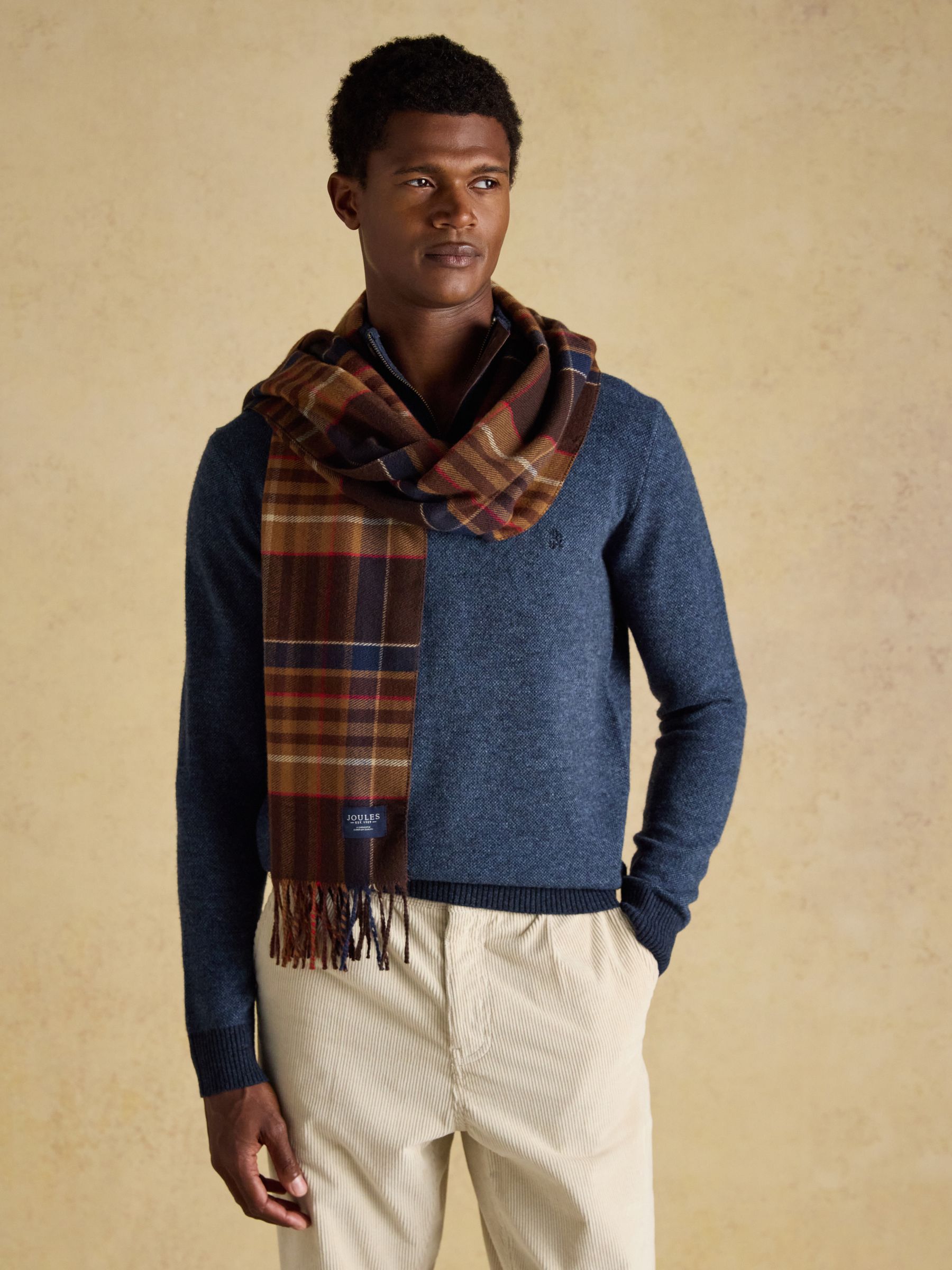 Langtree Check Brown Large Scarf | Joules