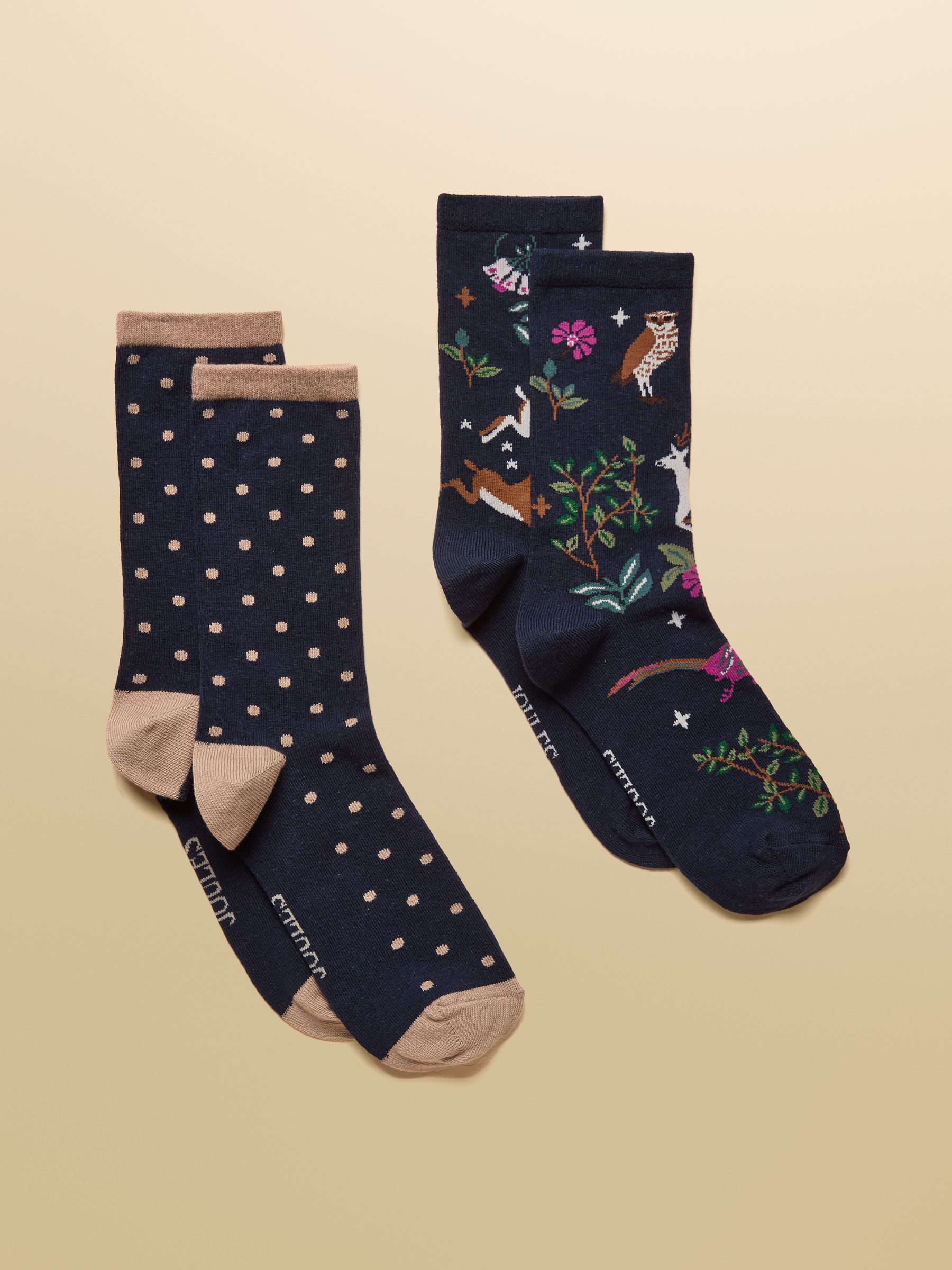 Women's Everyday Navy Woodland Cotton Blend Socks 2 Pack (size 4-8) - Image 1 of 3