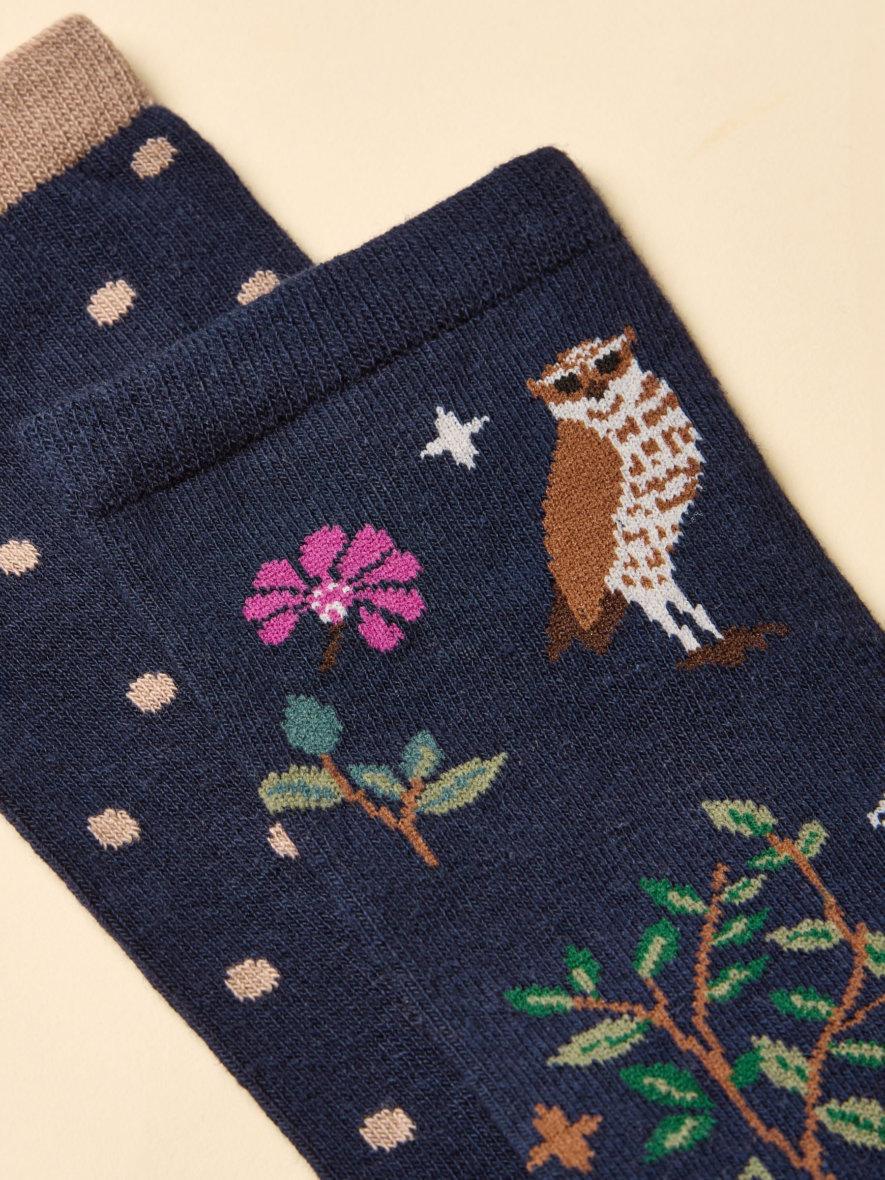 Women's Everyday Navy Woodland Cotton Blend Socks 2 Pack (size 4-8) - Image 2 of 3