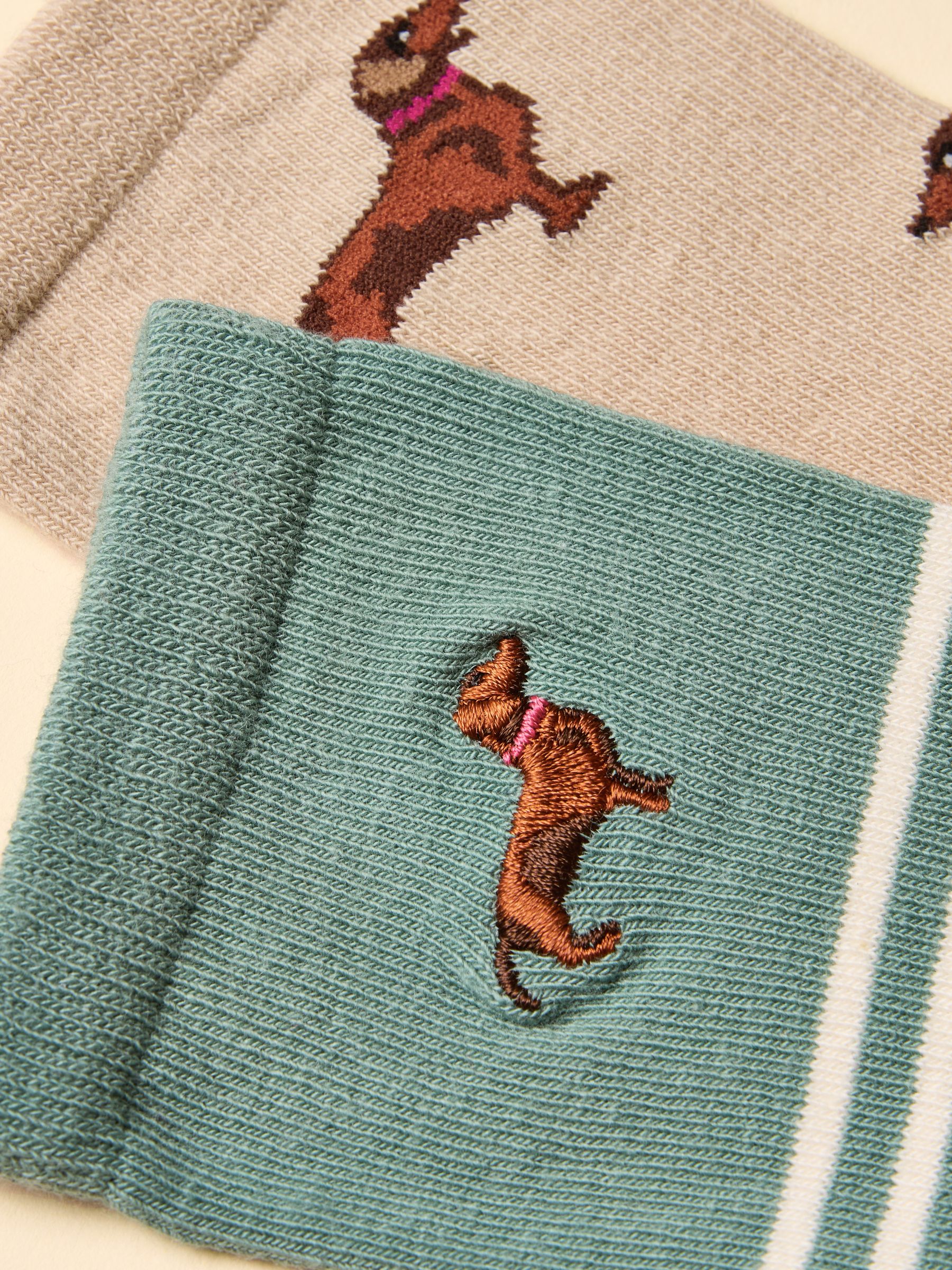 Women's Everyday Khaki & Cream Cotton Blend Socks 2 Pack (size 4-8) - Image 2 of 3