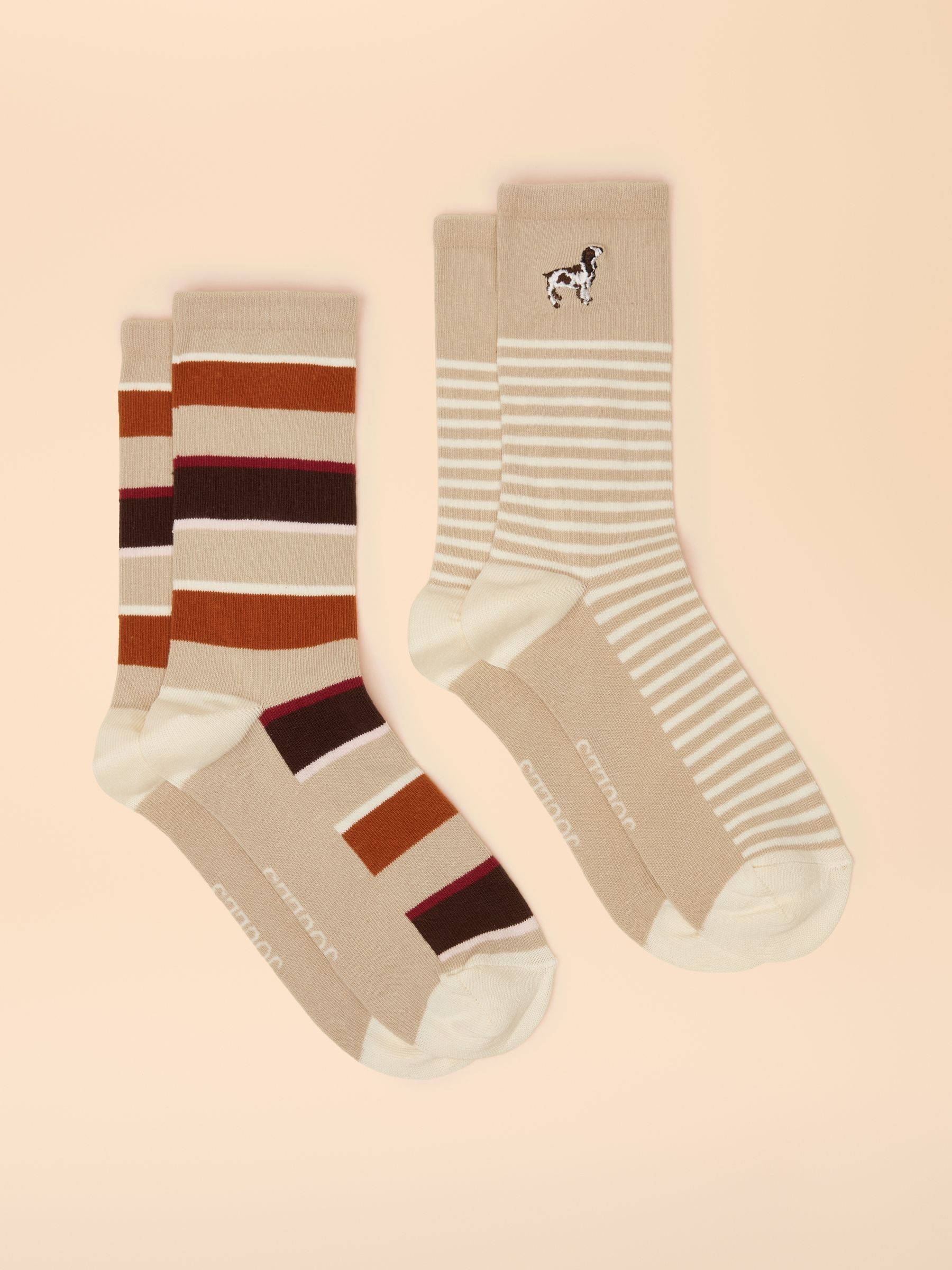 Women's Everyday Neutral & Orange Dog Cotton Blend Socks 2 Pack (size 4-8) - Image 1 of 3