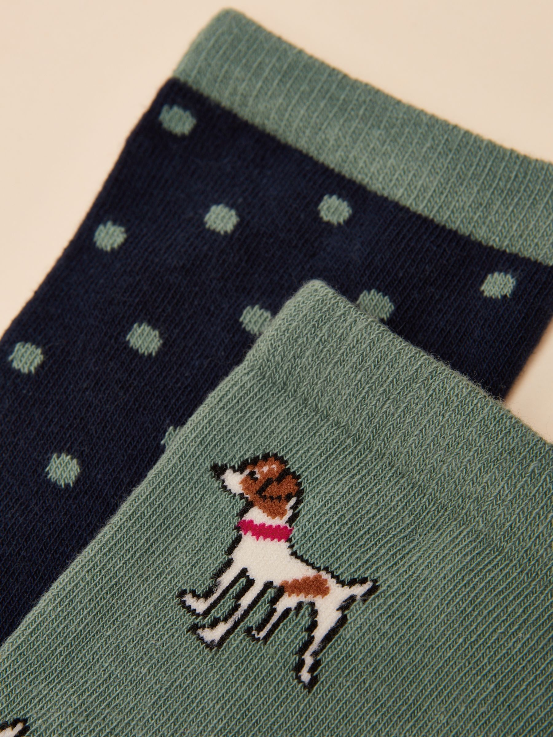 Women's Everyday Green & Navy Dog Cotton Blend Socks 2 Pack (size 4-8) - Image 3 of 3