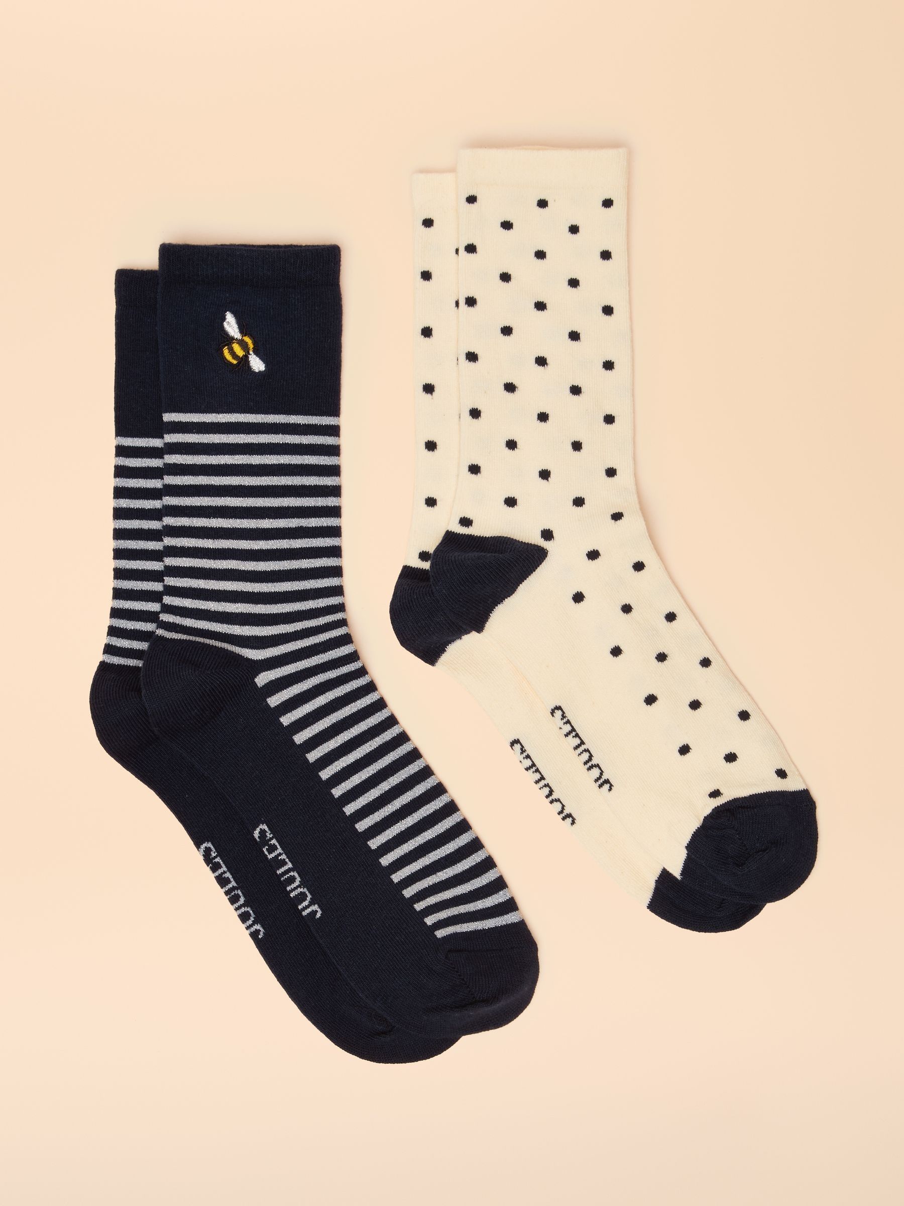 Women's Everyday Navy & Ecru Bee Cotton Blend Socks 2 Pack (size 4-8) - Image 1 of 3