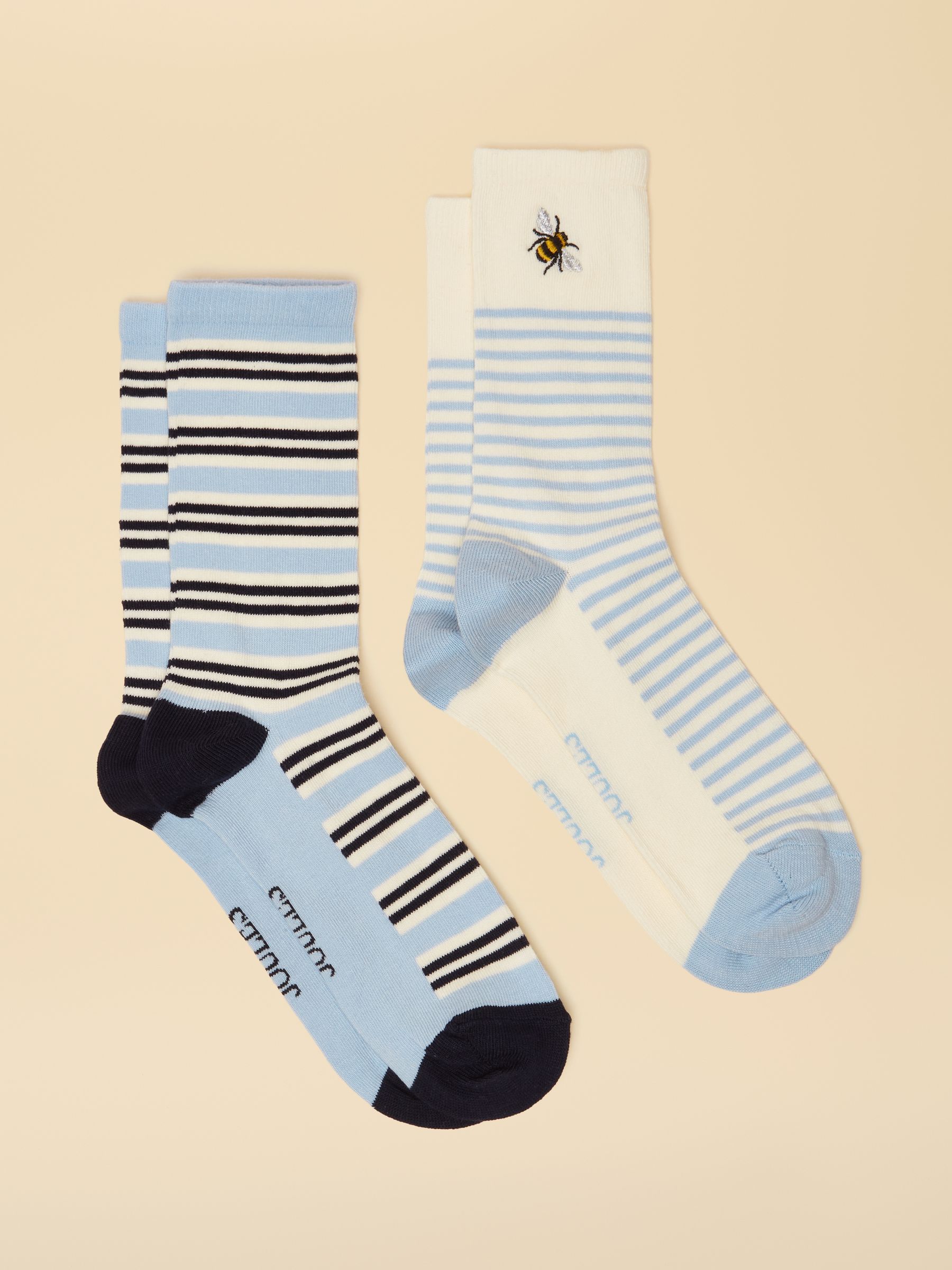 Women's Everyday Blue & Ecru Bee Cotton Blend Socks 2 Pack (size 4-8) - Image 1 of 3