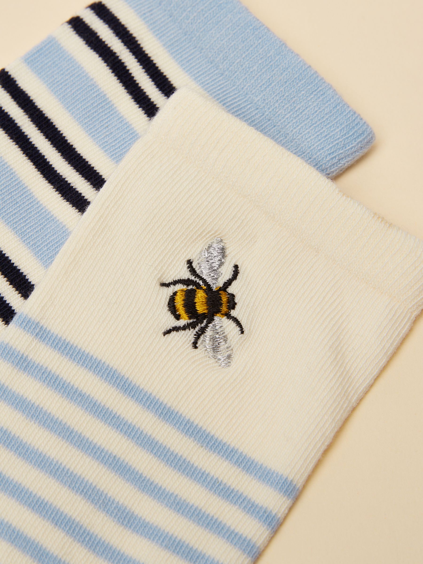 Women's Everyday Blue & Ecru Bee Cotton Blend Socks 2 Pack (size 4-8) - Image 3 of 3