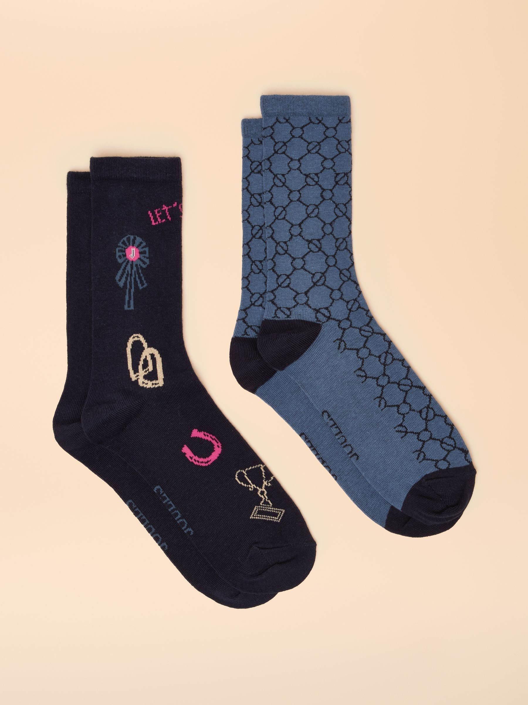 Women's Everyday Navy Horse Cotton Blend Socks 2 Pack (size 4-8) - Image 1 of 3