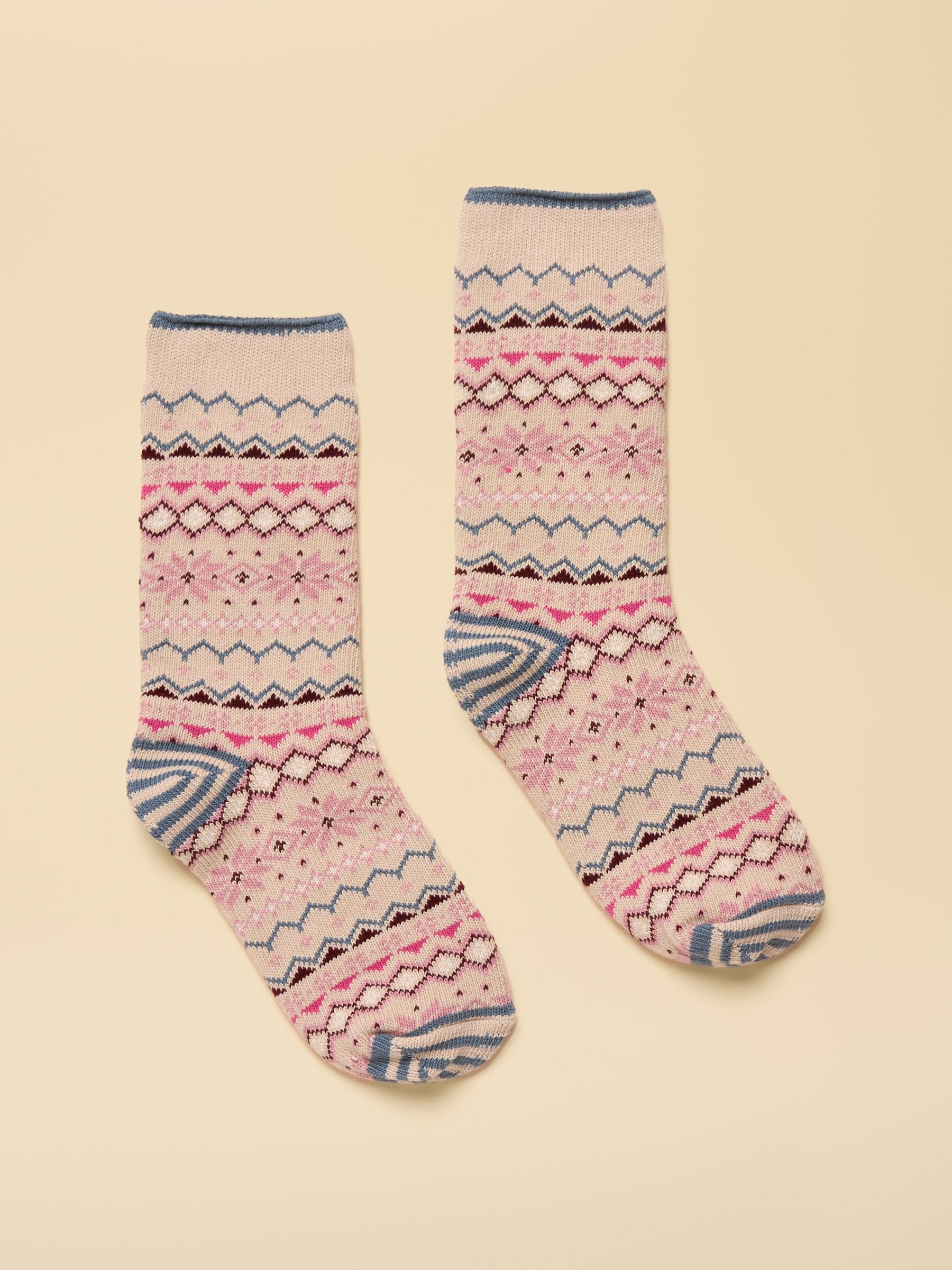 Women's Lucille Neutral Fair Isle Cotton Blend Socks (size 4-8) - Image 1 of 3