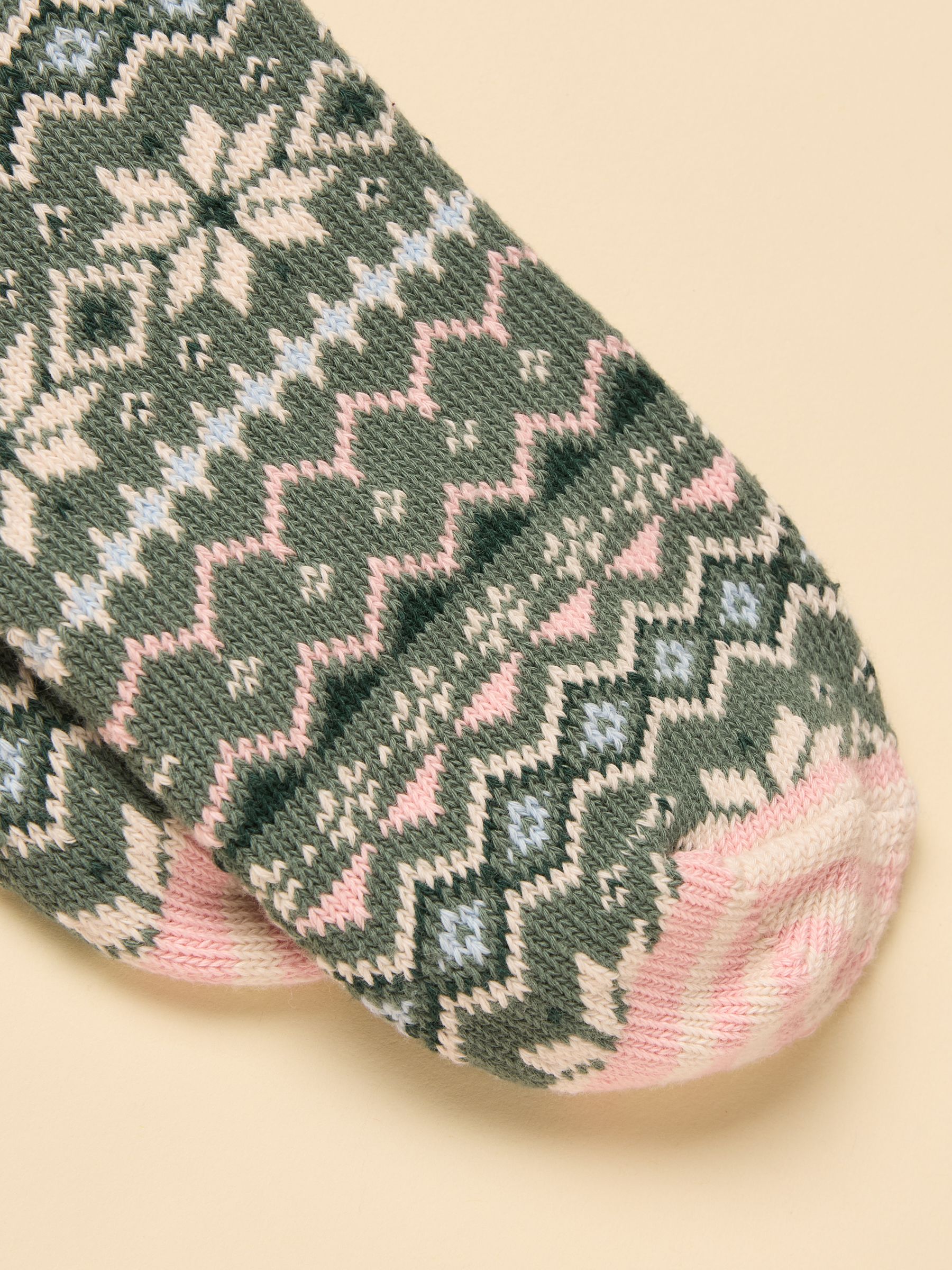 Women's Lucille Green & Pink Fair Isle Cotton Blend Socks (size 4-8) - Image 3 of 3