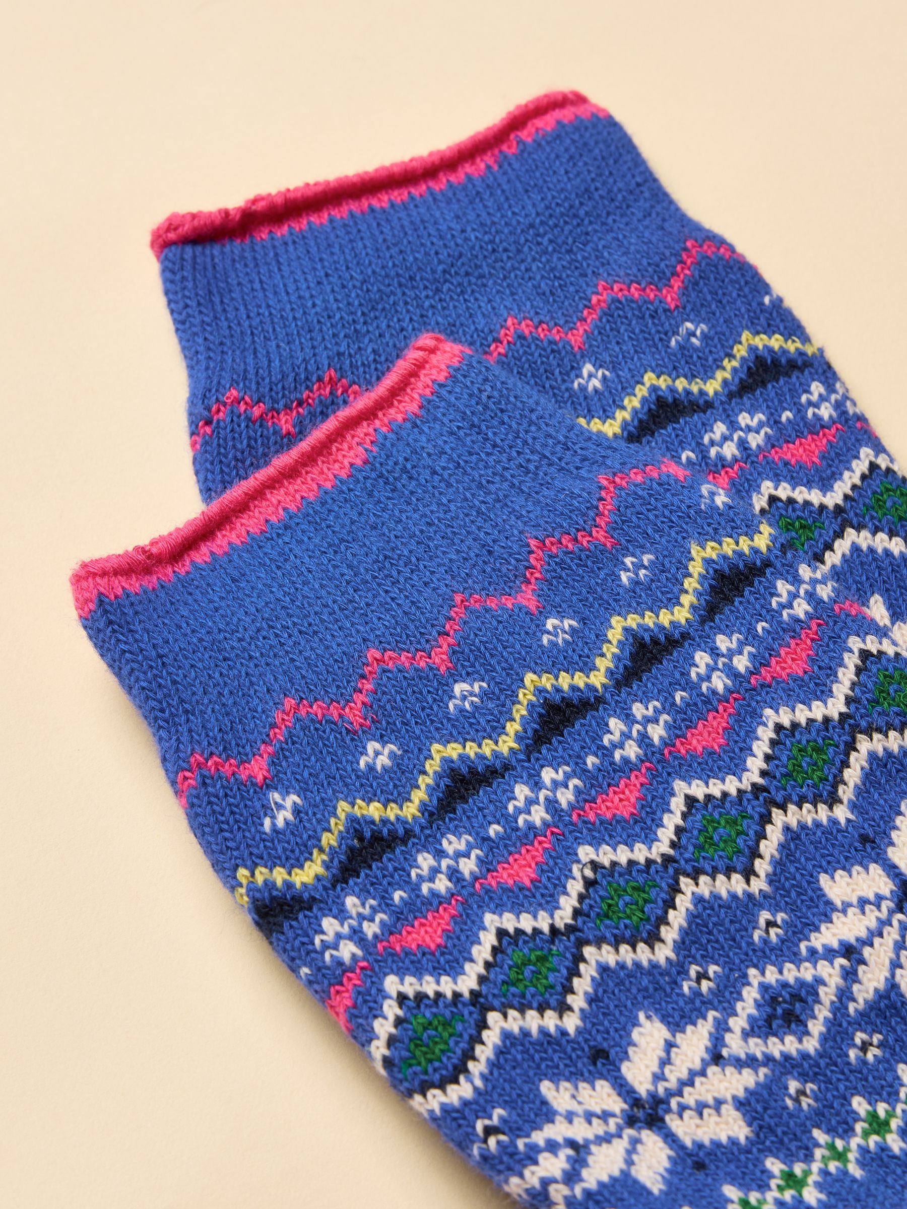 Women's Lucille Blue Fair Isle Cotton Blend Socks (size 4-8) - Image 2 of 3
