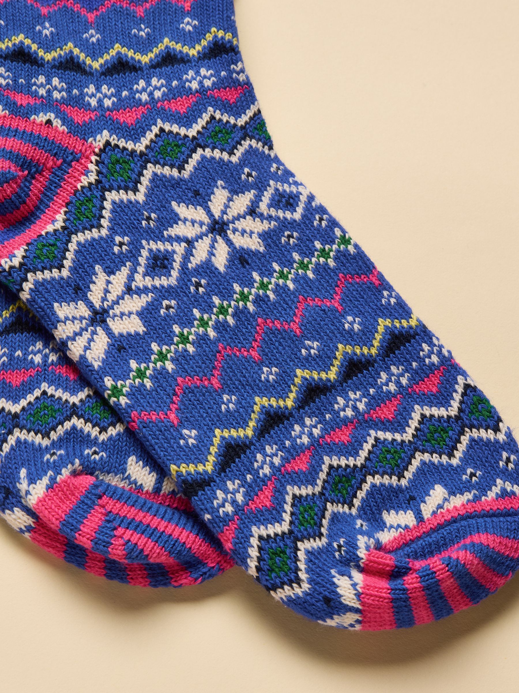 Women's Lucille Blue Fair Isle Cotton Blend Socks (size 4-8) - Image 3 of 3