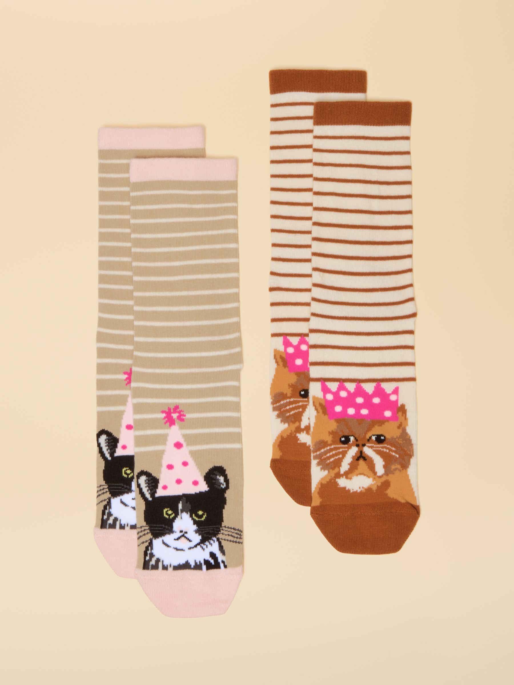 Women's Everyday Pink & Orange Cats Cotton Blend Socks 2 Pack (size 4-8) - Image 1 of 3