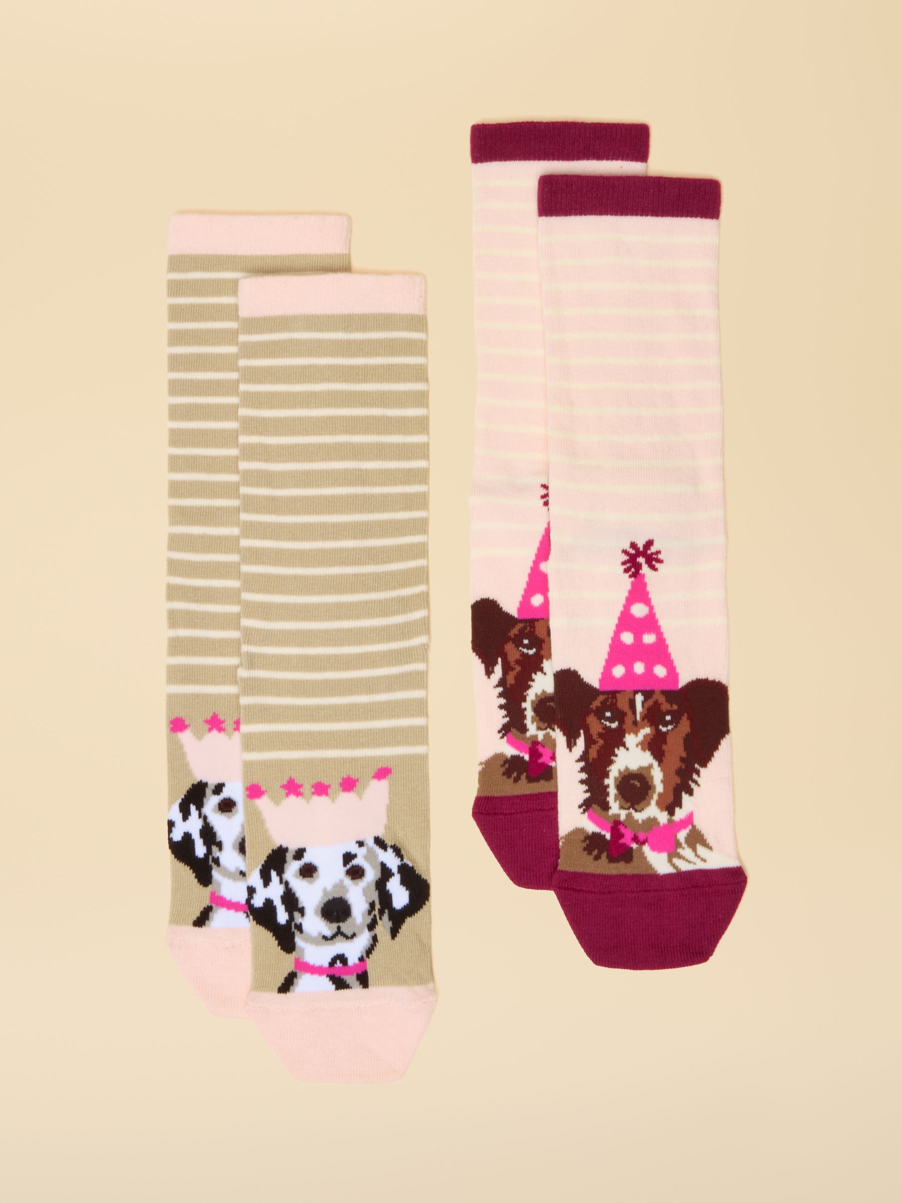 Women's Everyday Pink & Cream Dogs Cotton Blend Socks 2 Pack (size 4-8) - Image 1 of 3