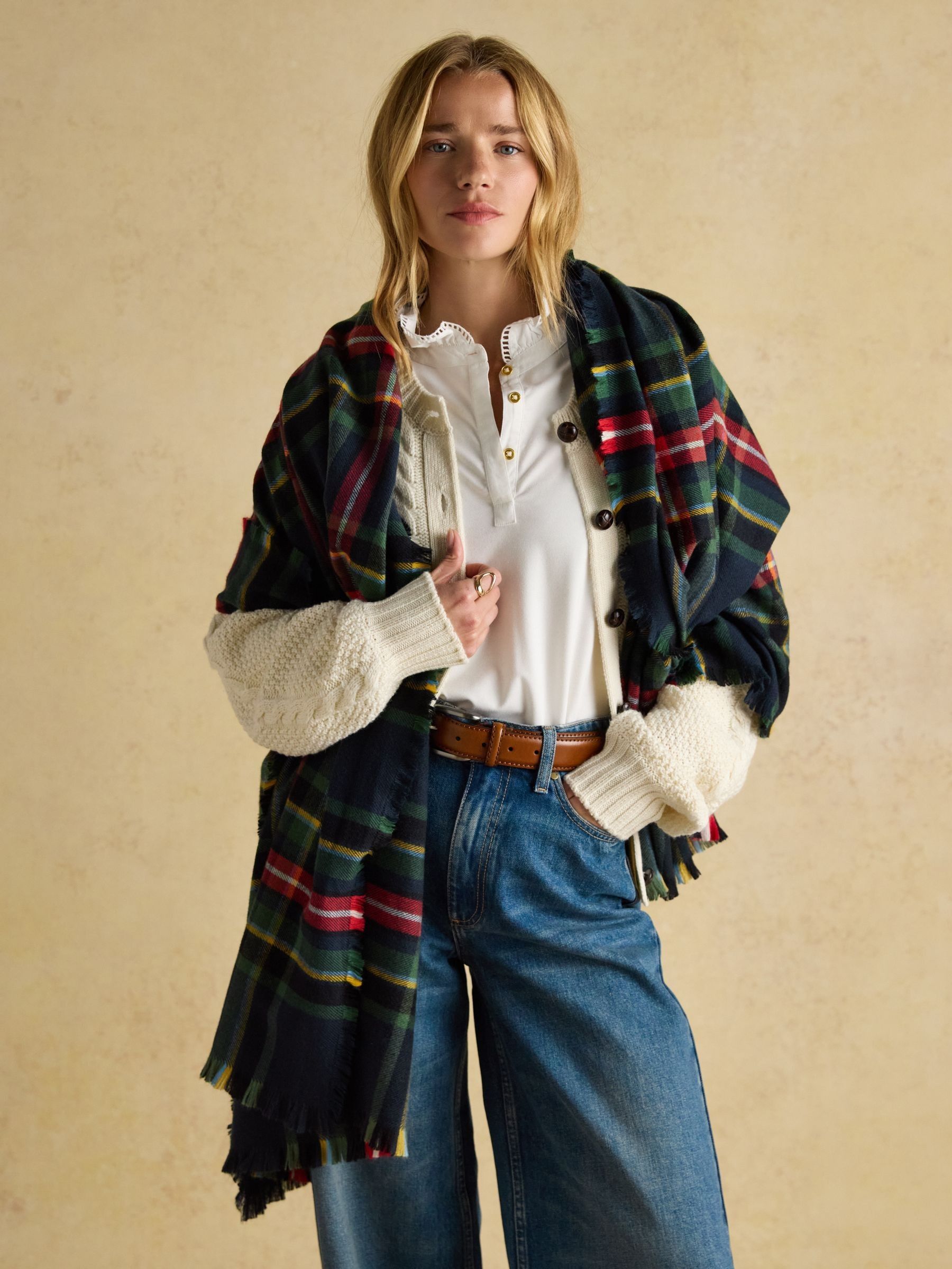 Bracewell Red & Navy Tartan Check Large Scarf - Image 2 of 6