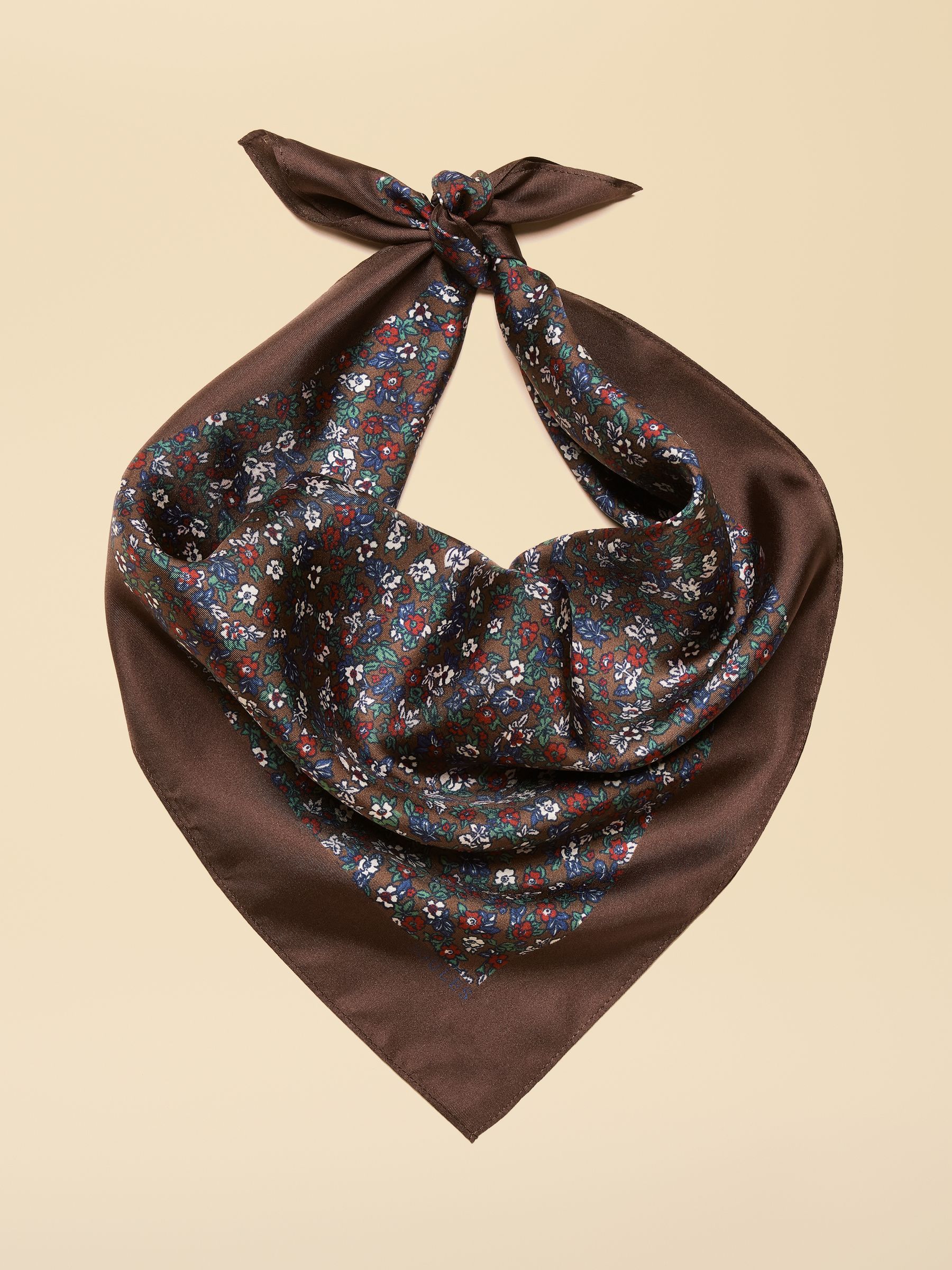 Elsie Chocolate Brown Small Square 100% Silk Scarf - Image 1 of 8
