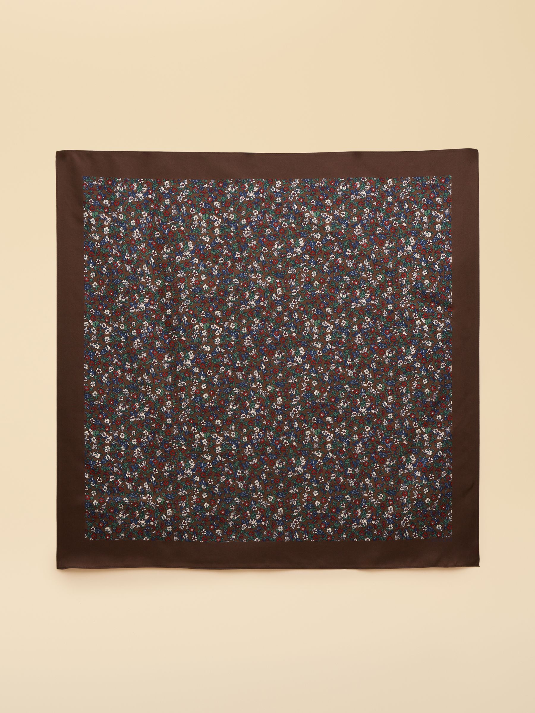 Elsie Chocolate Brown Small Square 100% Silk Scarf - Image 8 of 8
