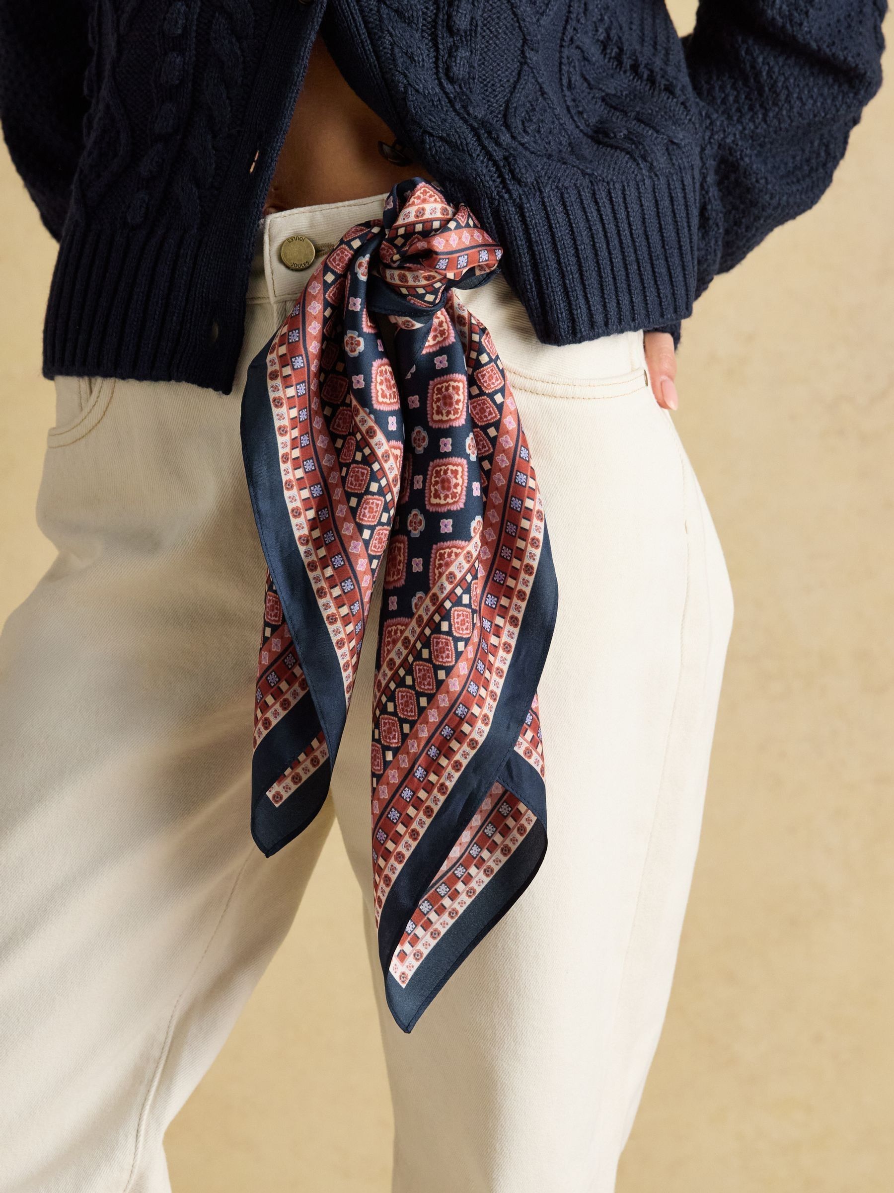 Elsie Navy Small Square 100% Silk Scarf - Image 2 of 7 Elsie Navy Small Square 100% Silk Scarf - Image 2 of 7