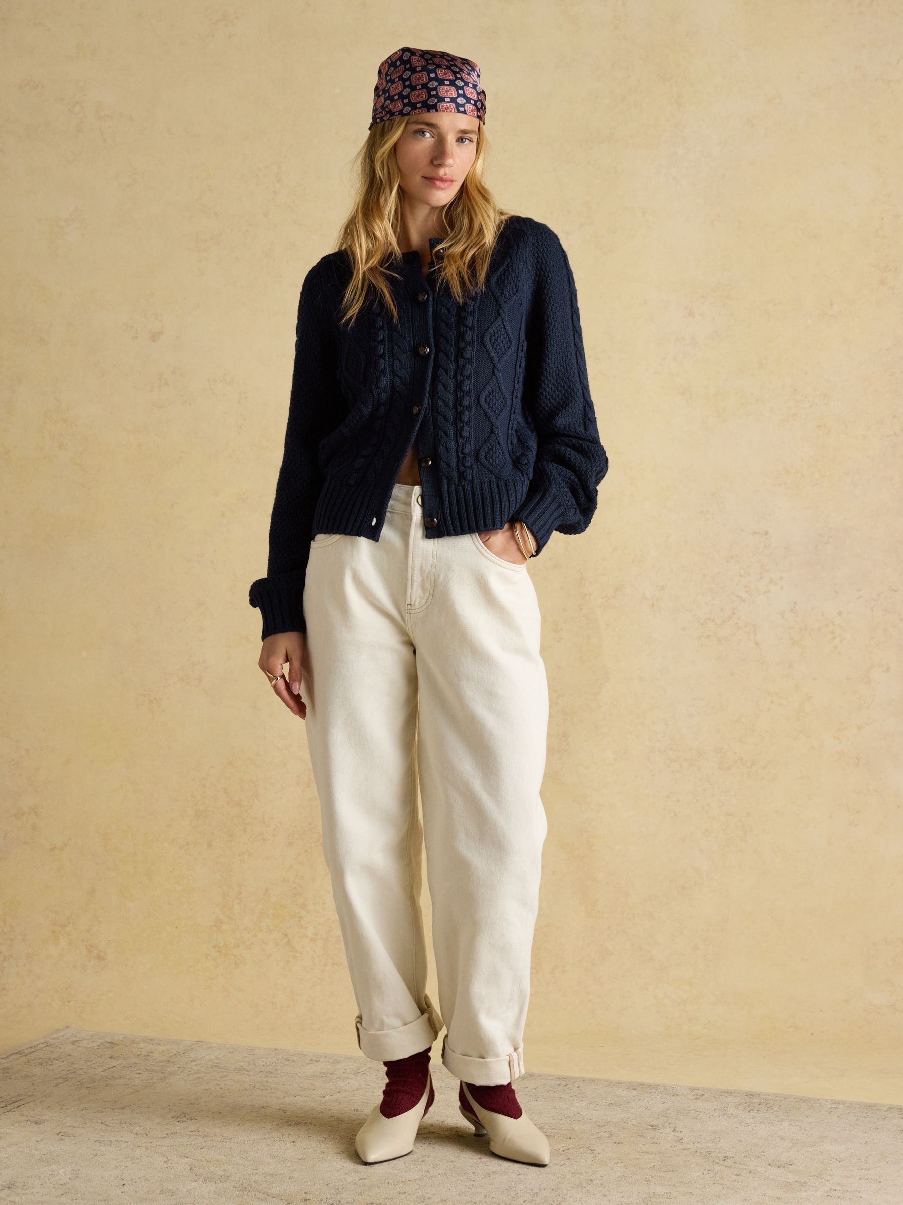 Elsie Navy Small Square 100% Silk Scarf - Image 6 of 7