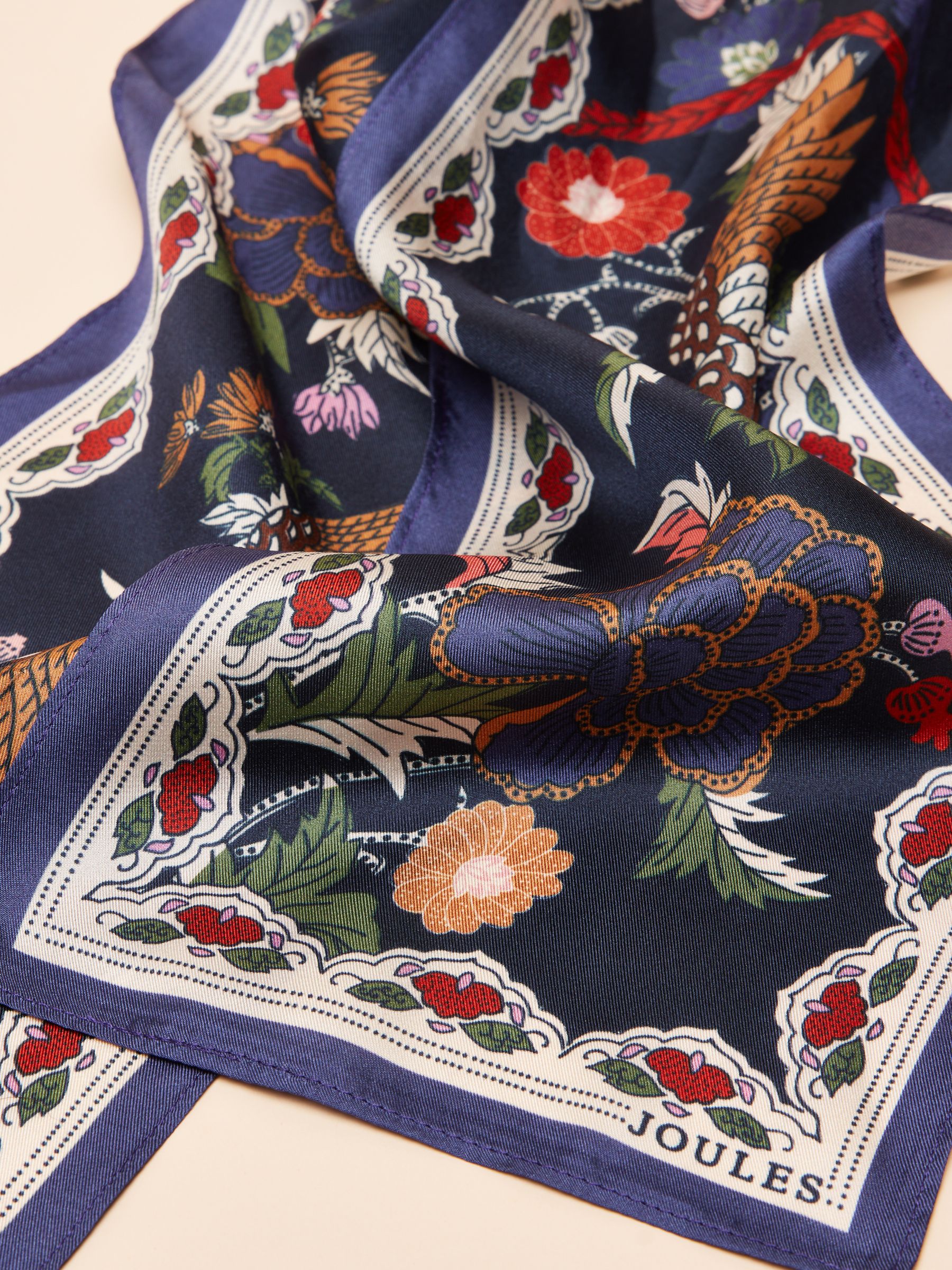 Highgrove Navy 100% Silk Printed Skinny Scarf - Image 6 of 7