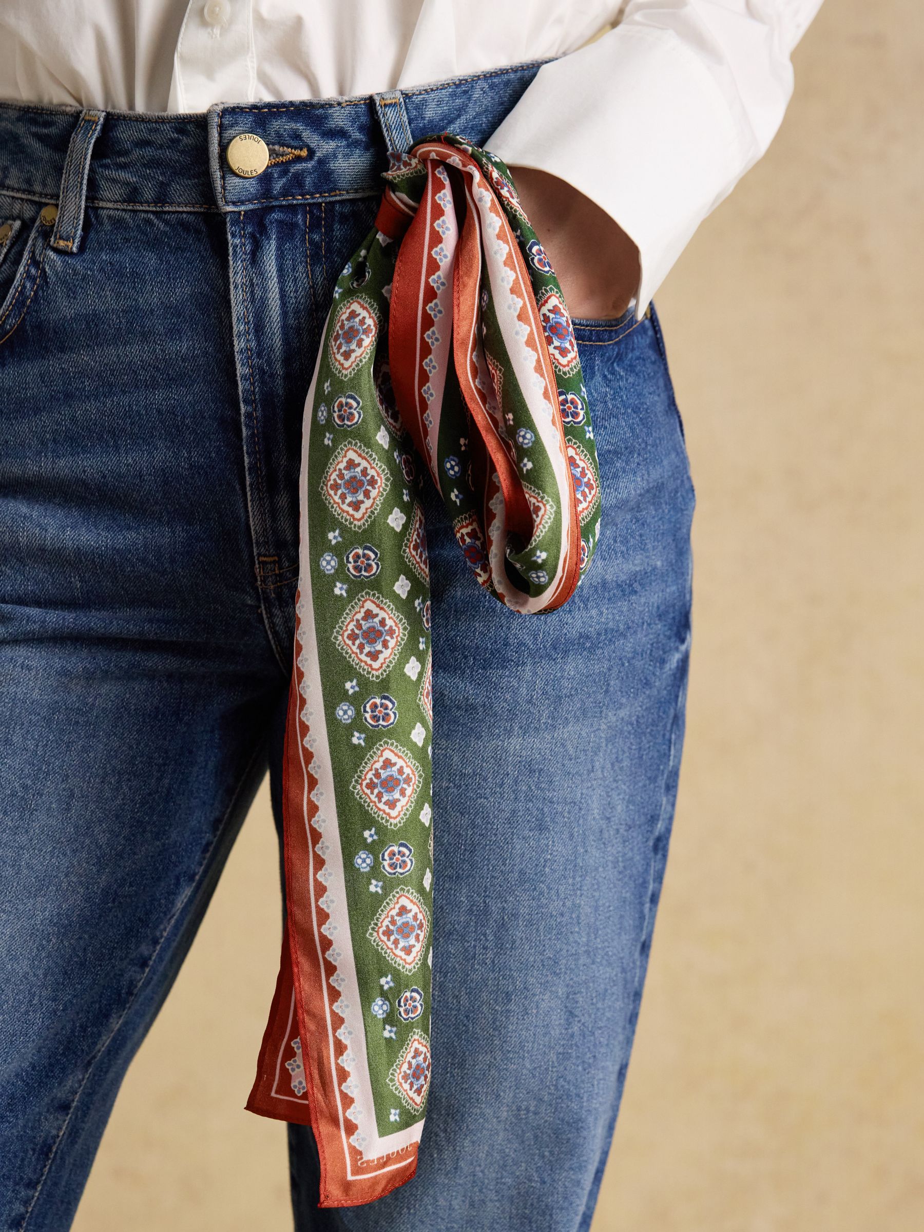 Highgrove Green 100% Silk Printed Skinny Scarf - Image 3 of 6