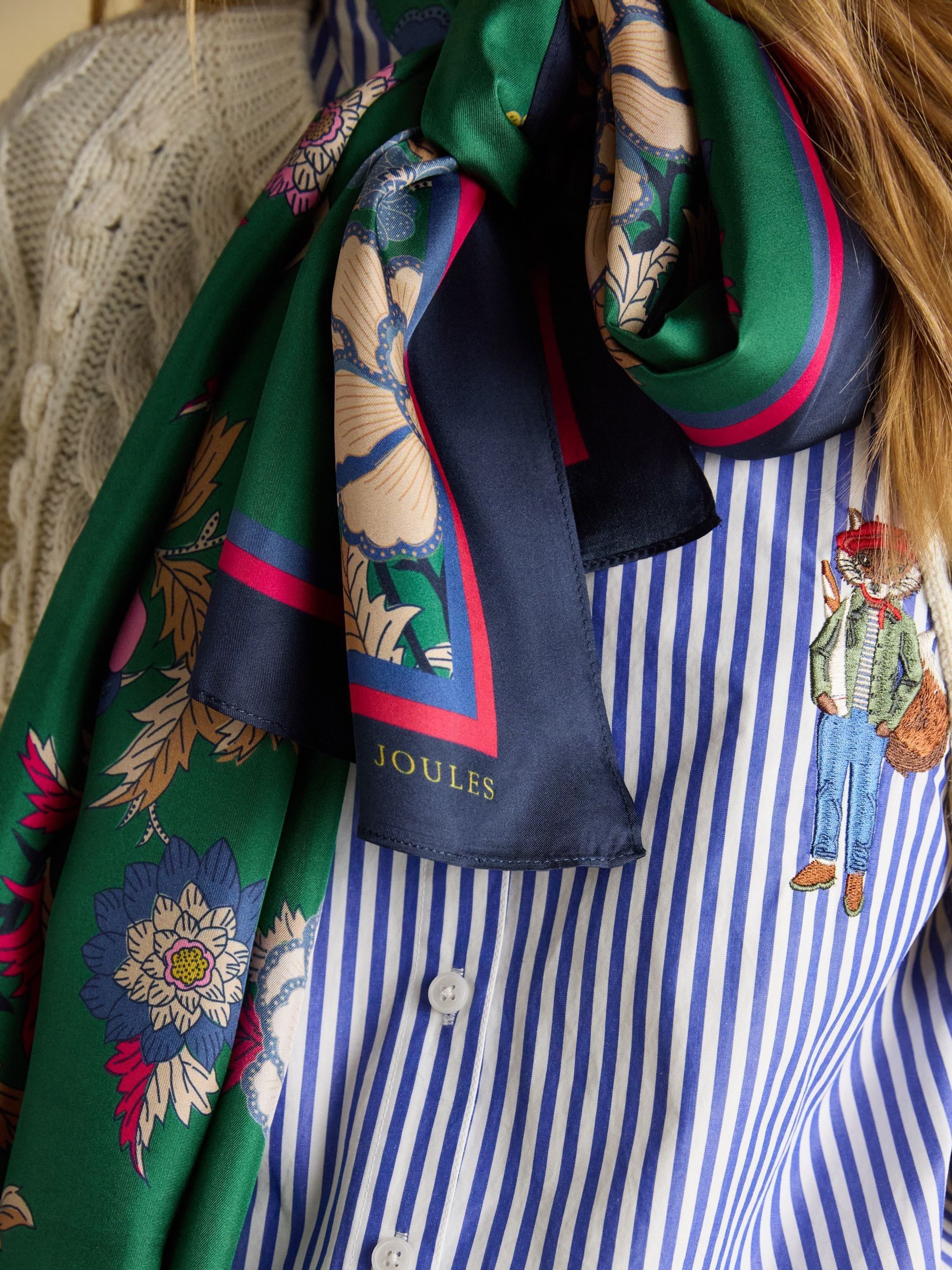 Windsor Green Floral 100% Silk Scarf - Image 4 of 7