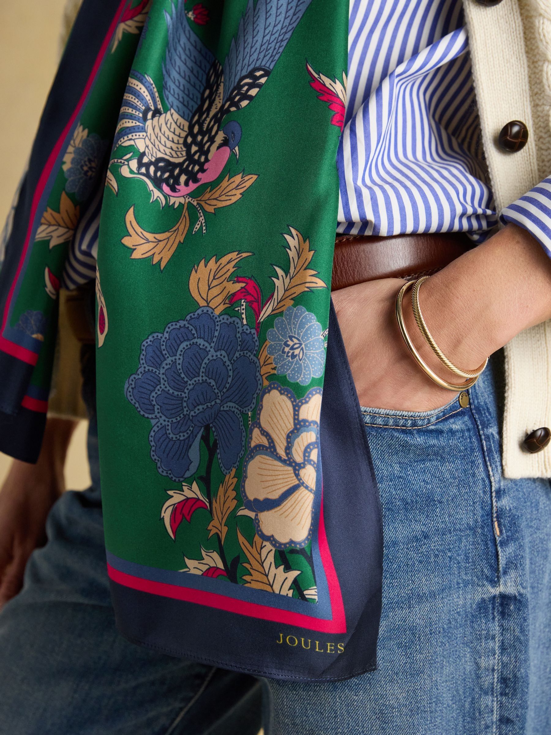 Windsor Green Floral 100% Silk Scarf - Image 6 of 7