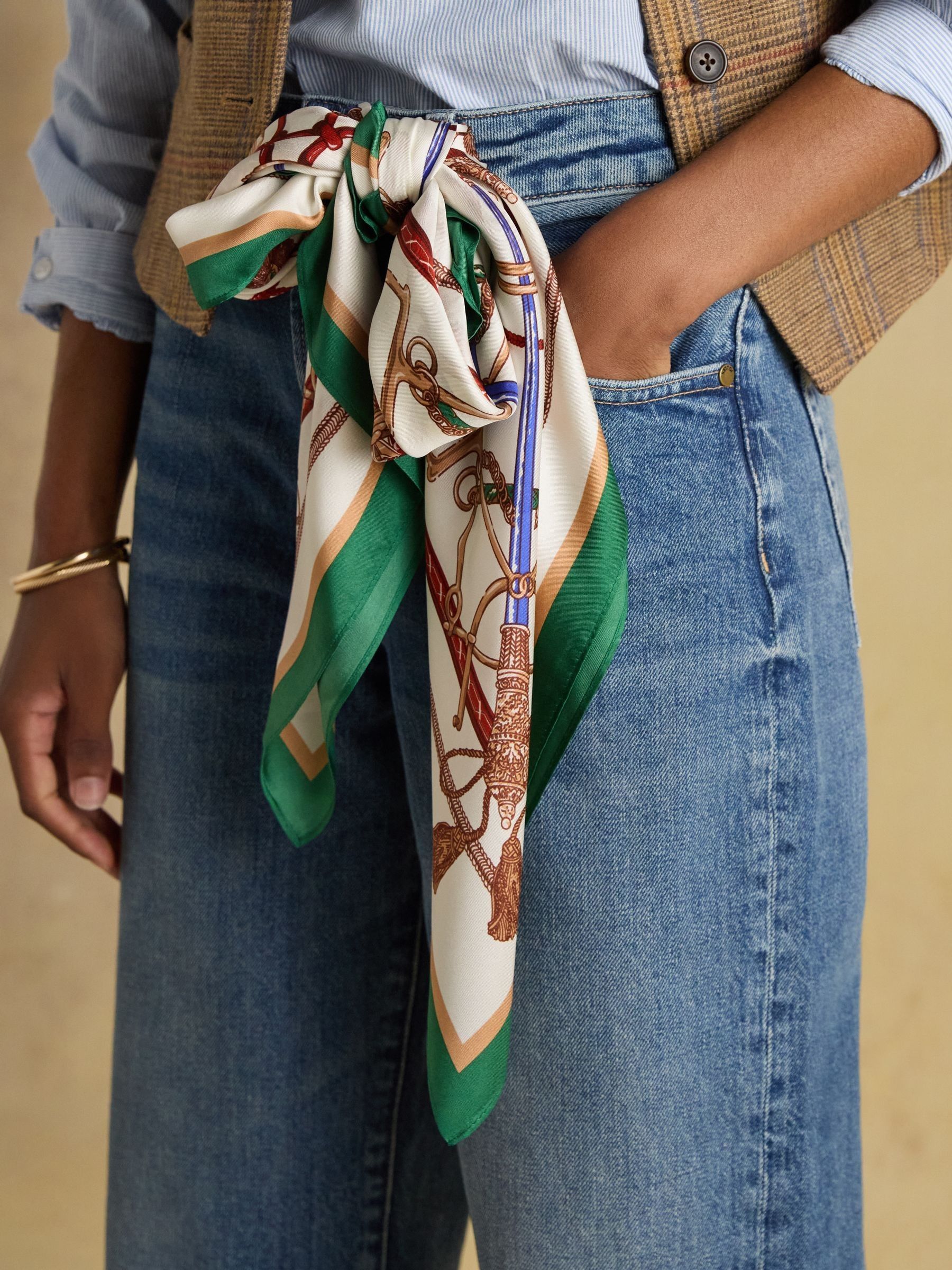 Bloomfield Cream Square 100% Silk Scarf - Image 6 of 8