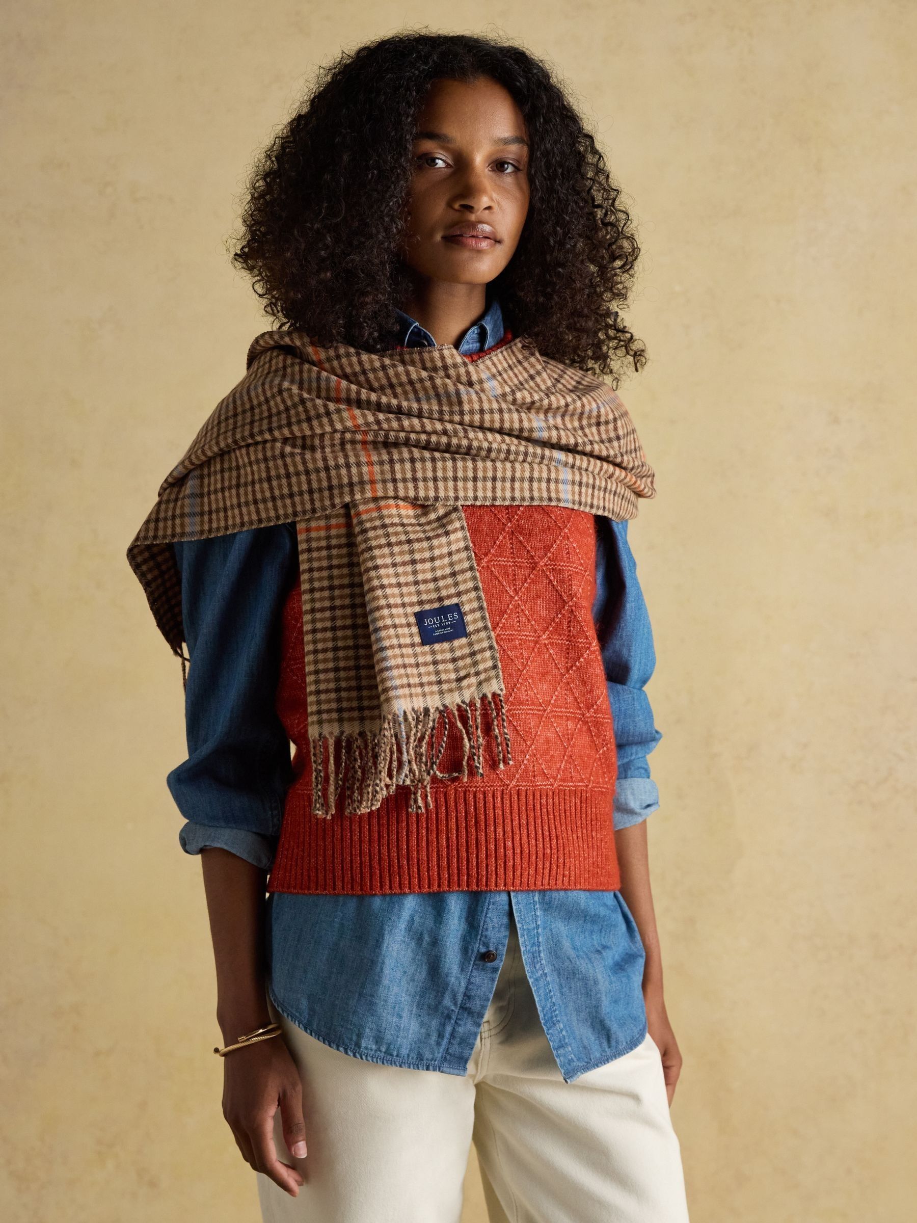 Langtree Brown Check Large Scarf - Image 4 of 9