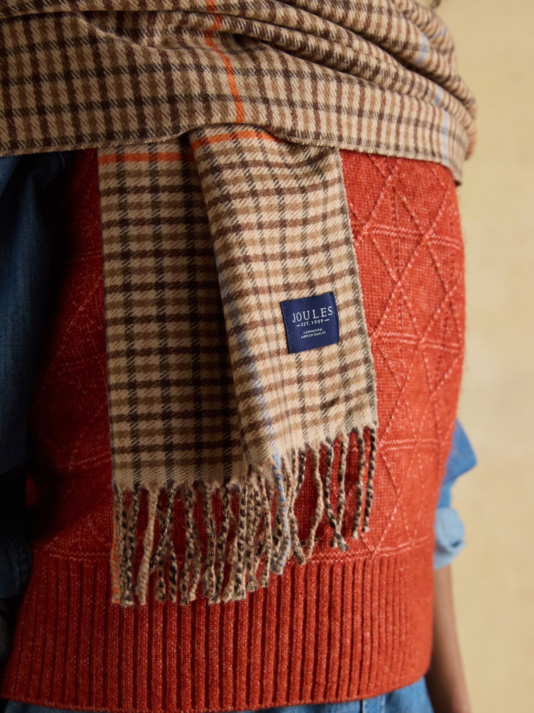 Langtree Brown Check Large Scarf - Image 6 of 9