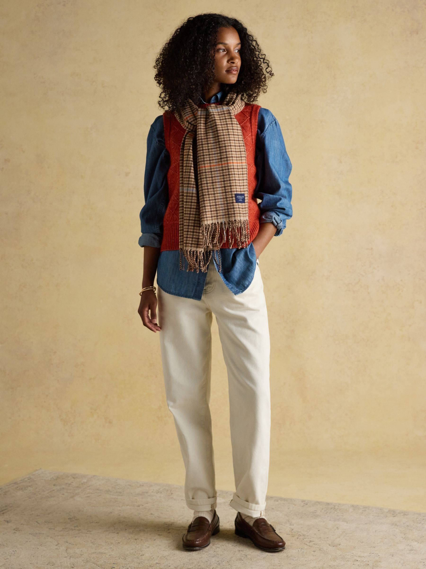 Langtree Brown Check Large Scarf - Image 7 of 9