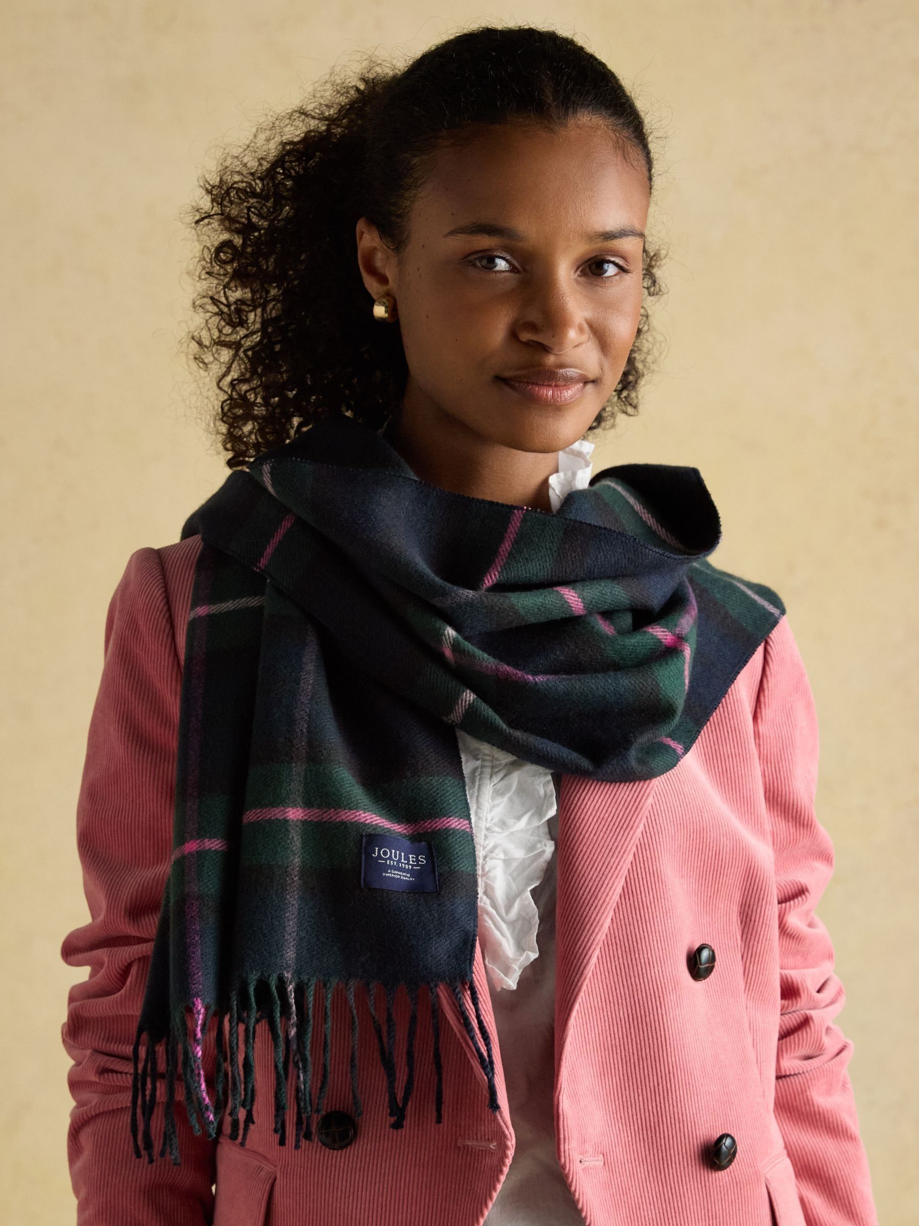 Langtree Navy & Pink Check Large Scarf - Image 2 of 5