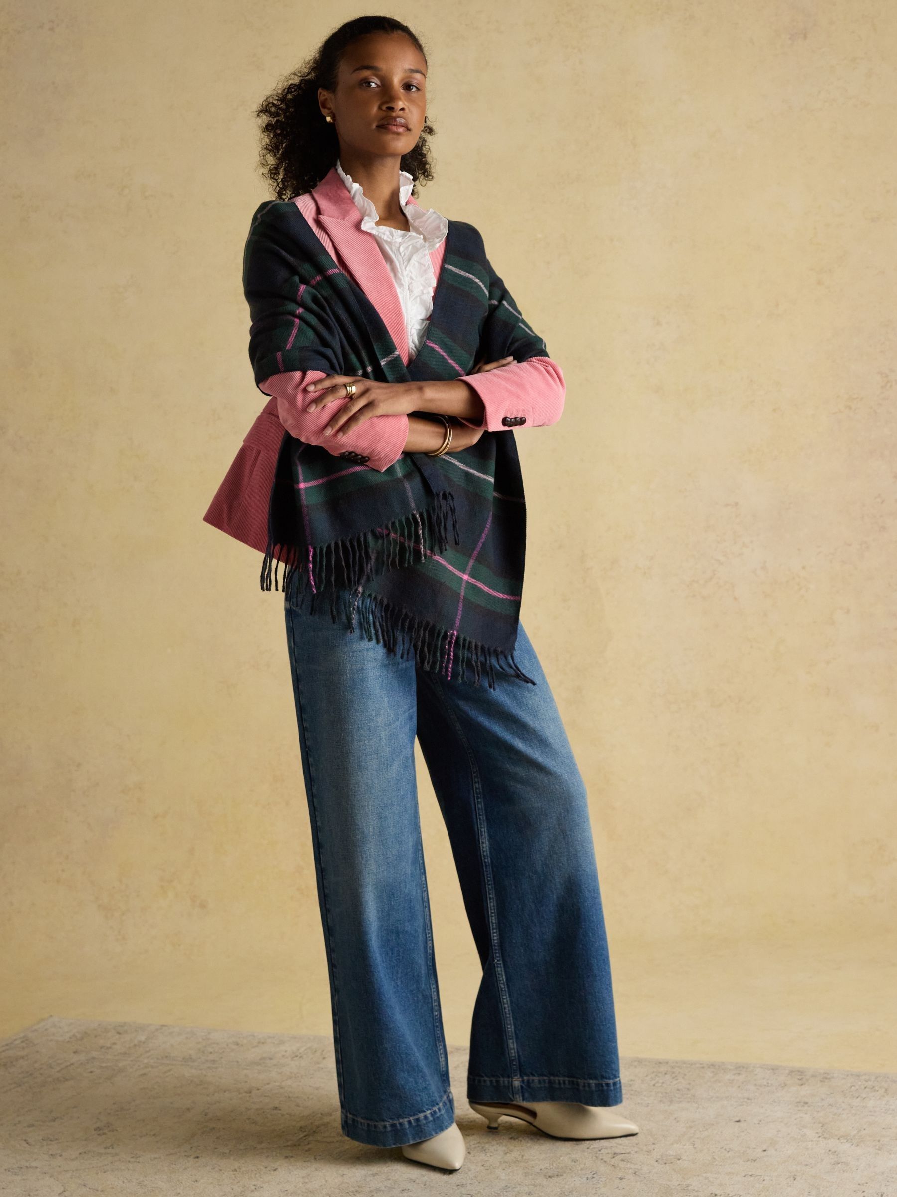 Langtree Navy & Pink Check Large Scarf - Image 4 of 5