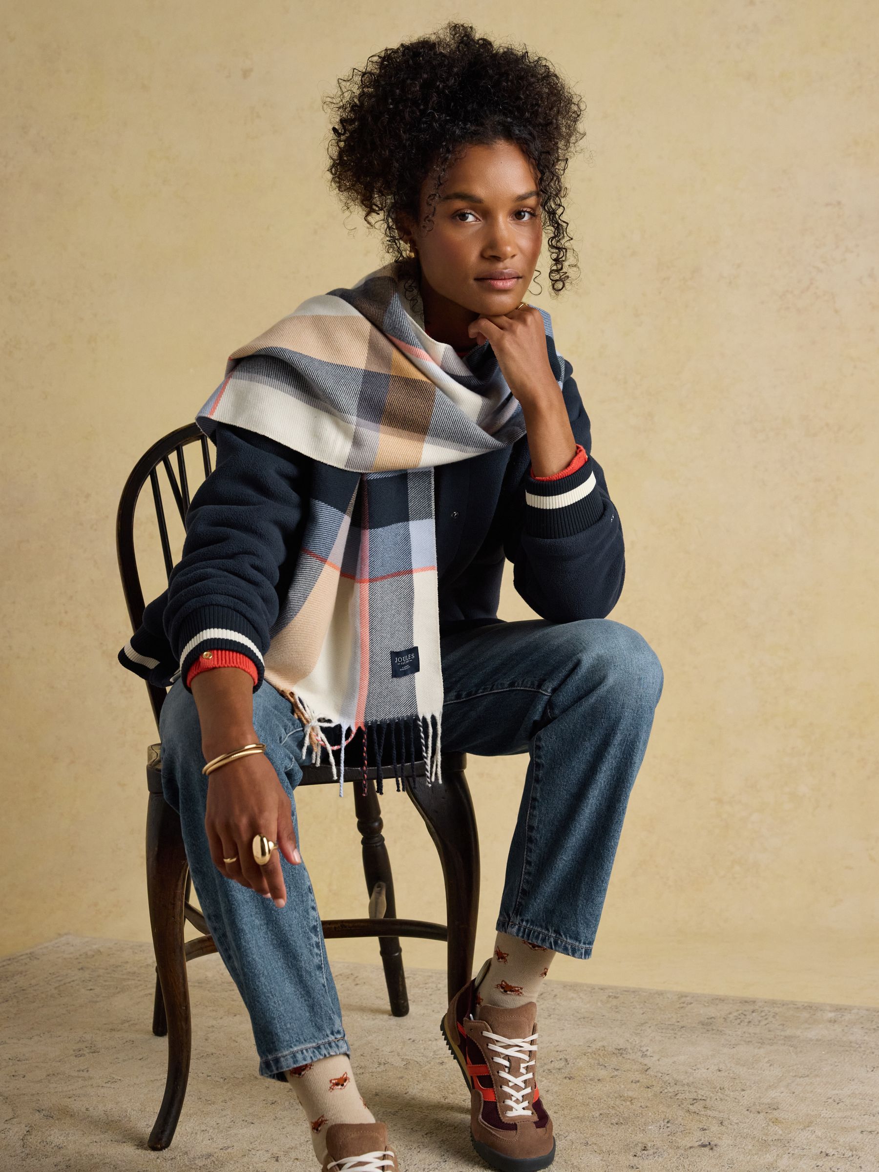 Langtree Cream & Blue Large Scarf - Image 3 of 5