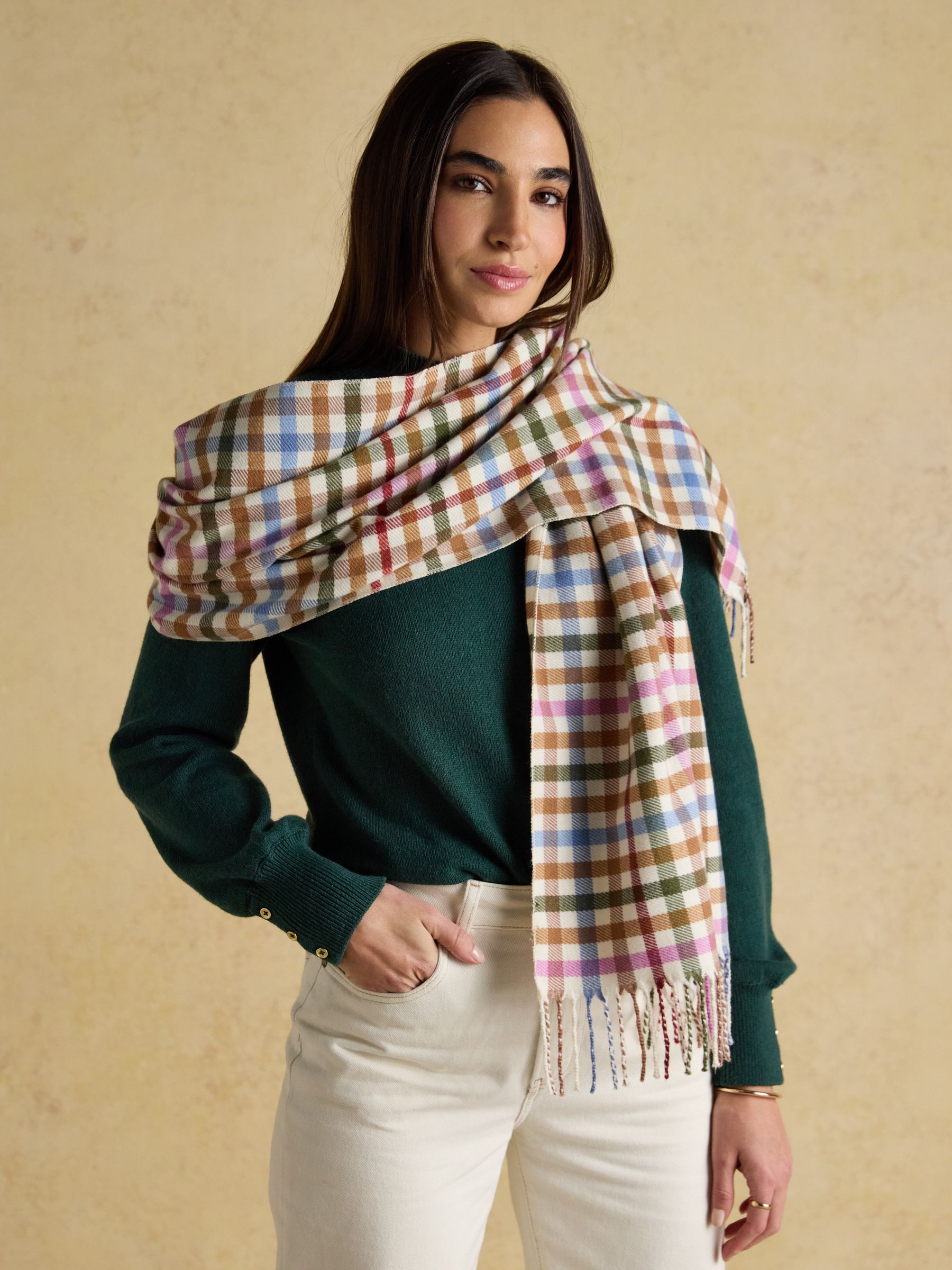 Langtree Multi Neutral Checked Oversized Scarf | Joules