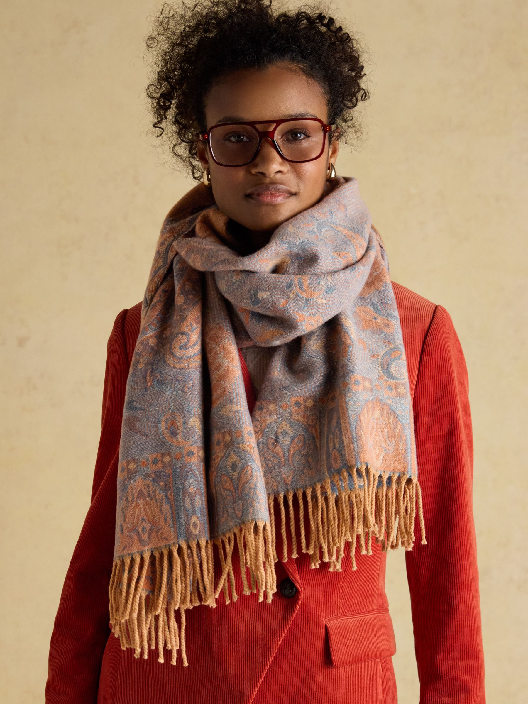 Erin Neutral Jacquard Scarf - Image 6 of 8