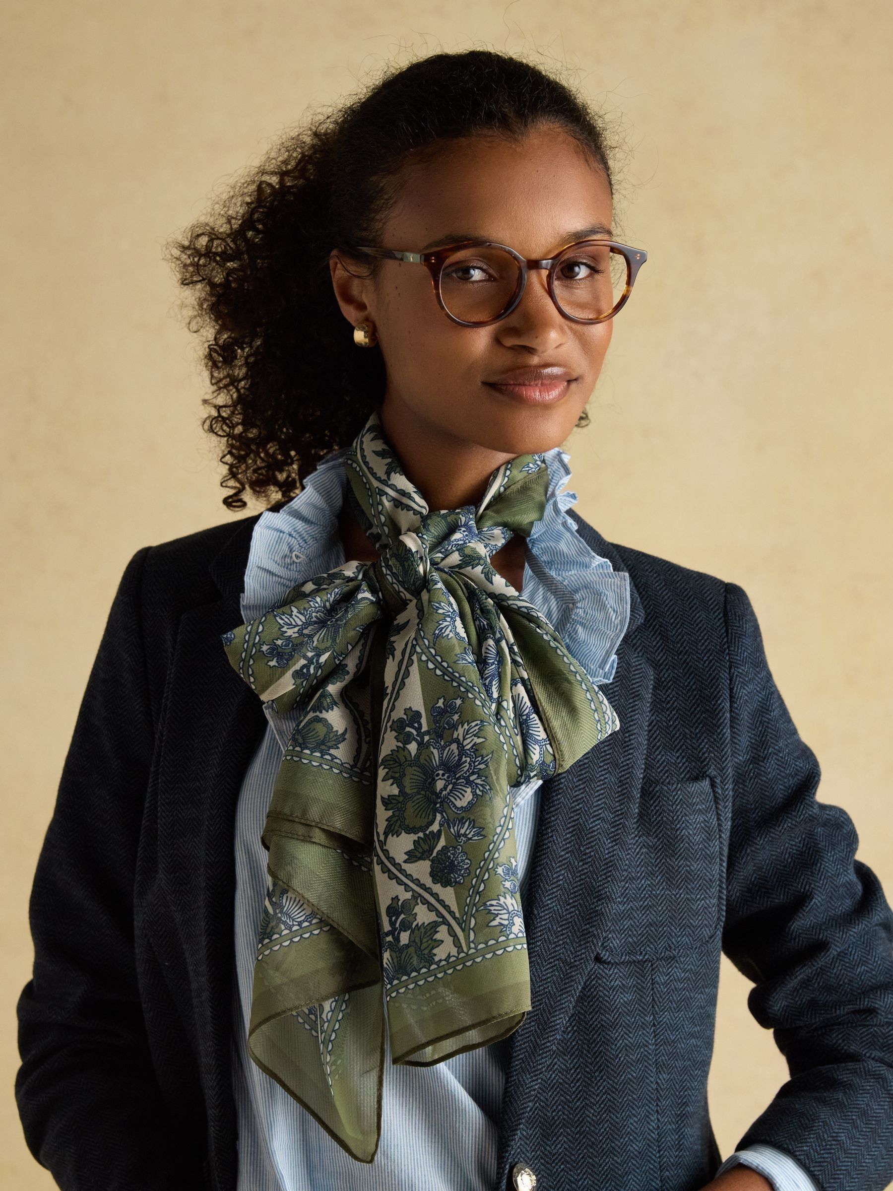 Abberton Khaki Green Lightweight Printed Scarf - Image 2 of 8 Abberton Khaki Green Lightweight Printed Scarf - Image 2 of 8