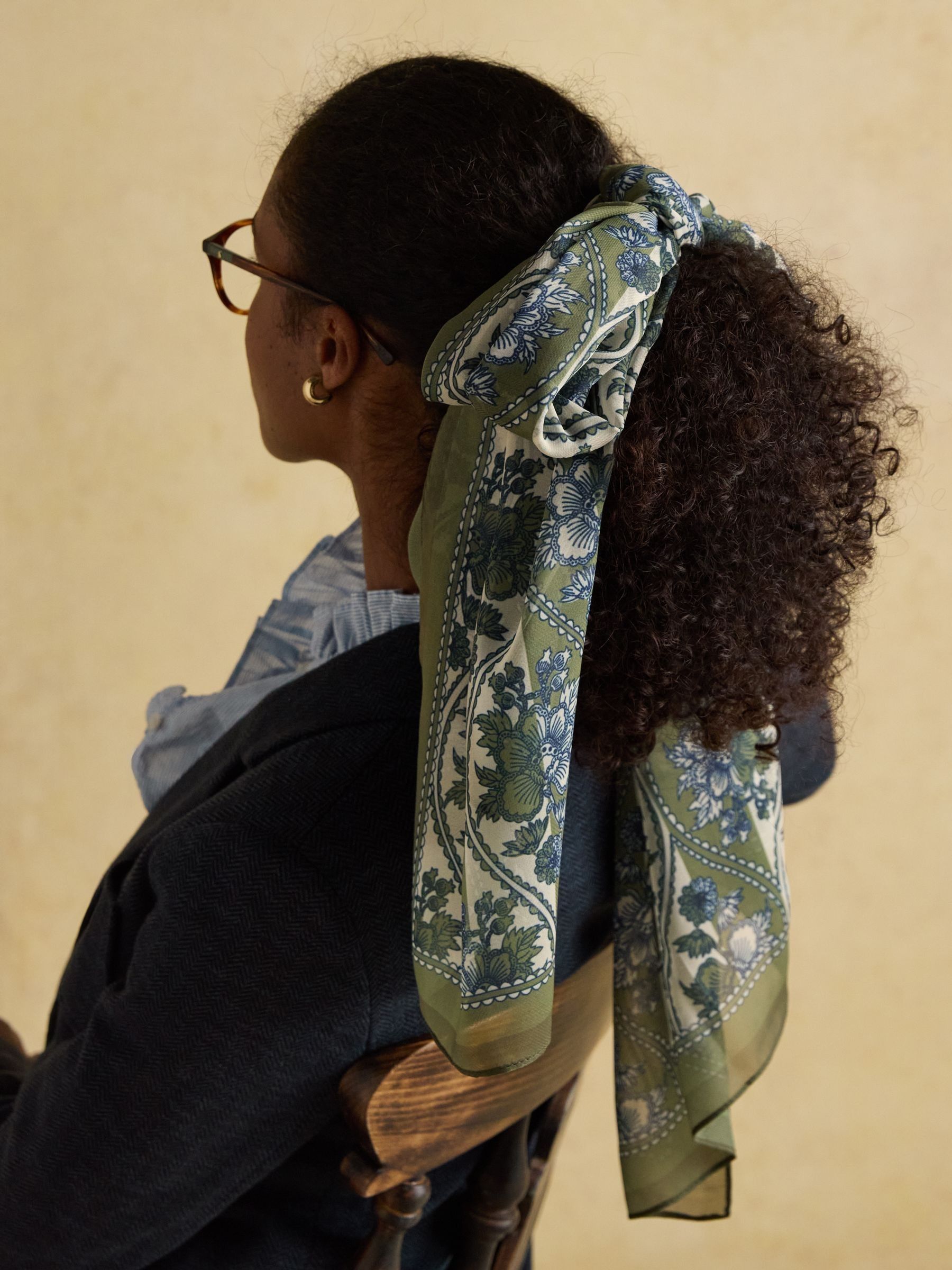 Abberton Khaki Green Lightweight Printed Scarf - Image 4 of 8