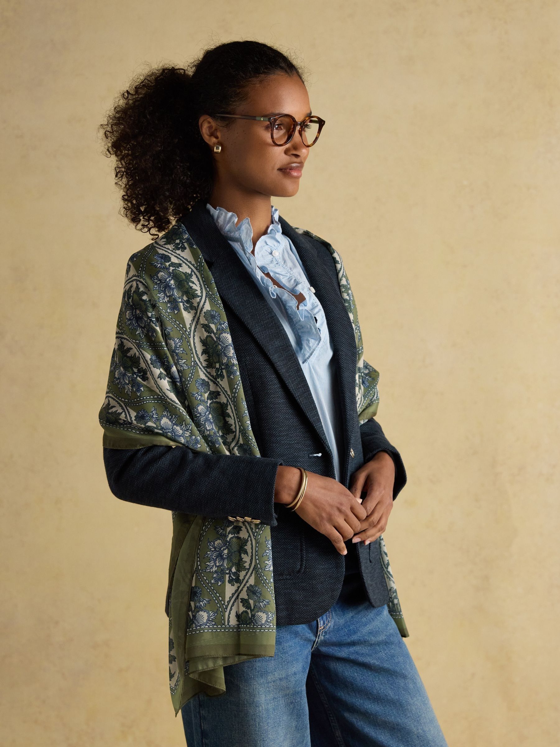 Abberton Khaki Green Lightweight Printed Scarf - Image 6 of 8