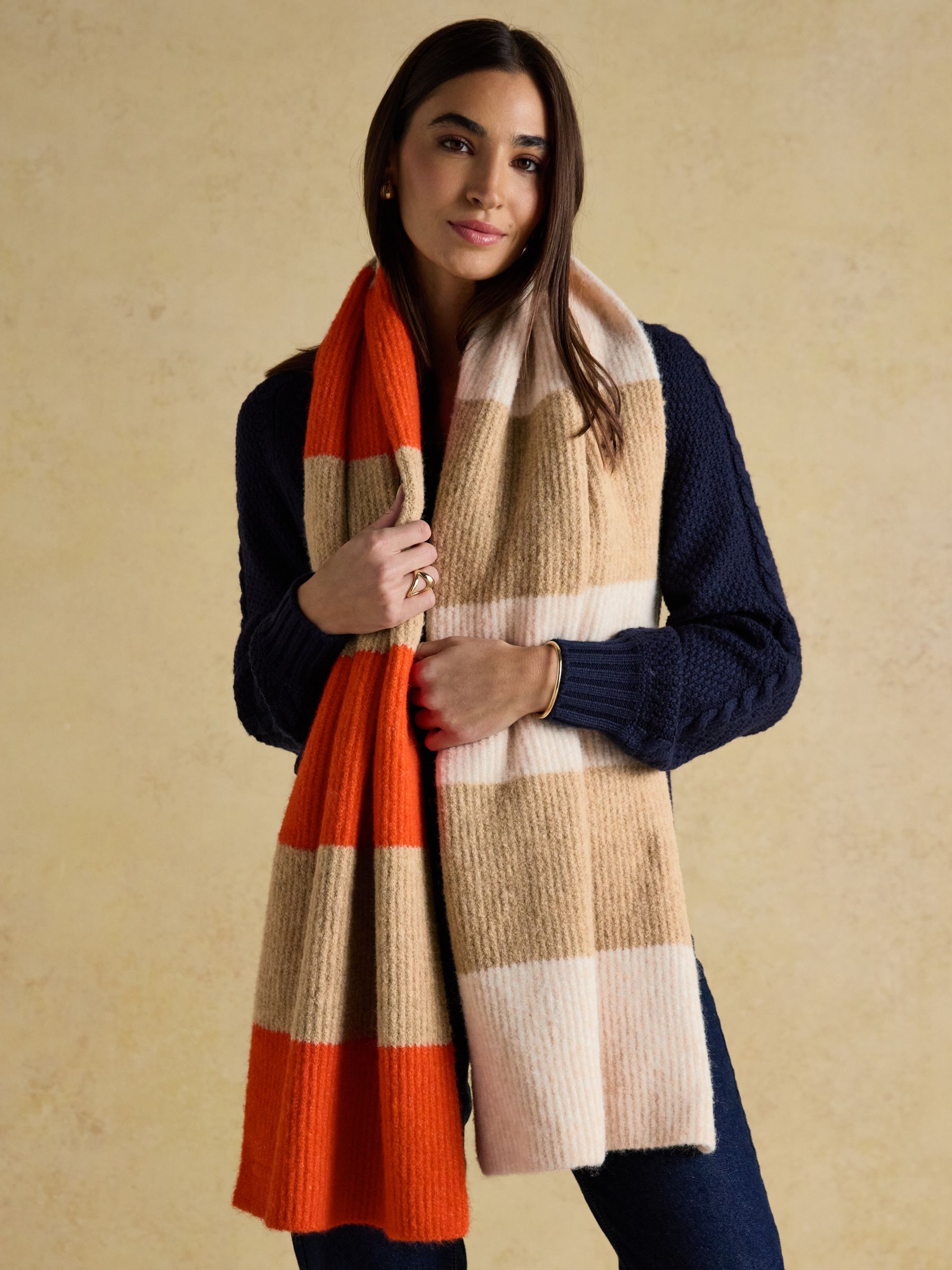 Popley Orange & Neutral Stripe Scarf - Image 1 of 6