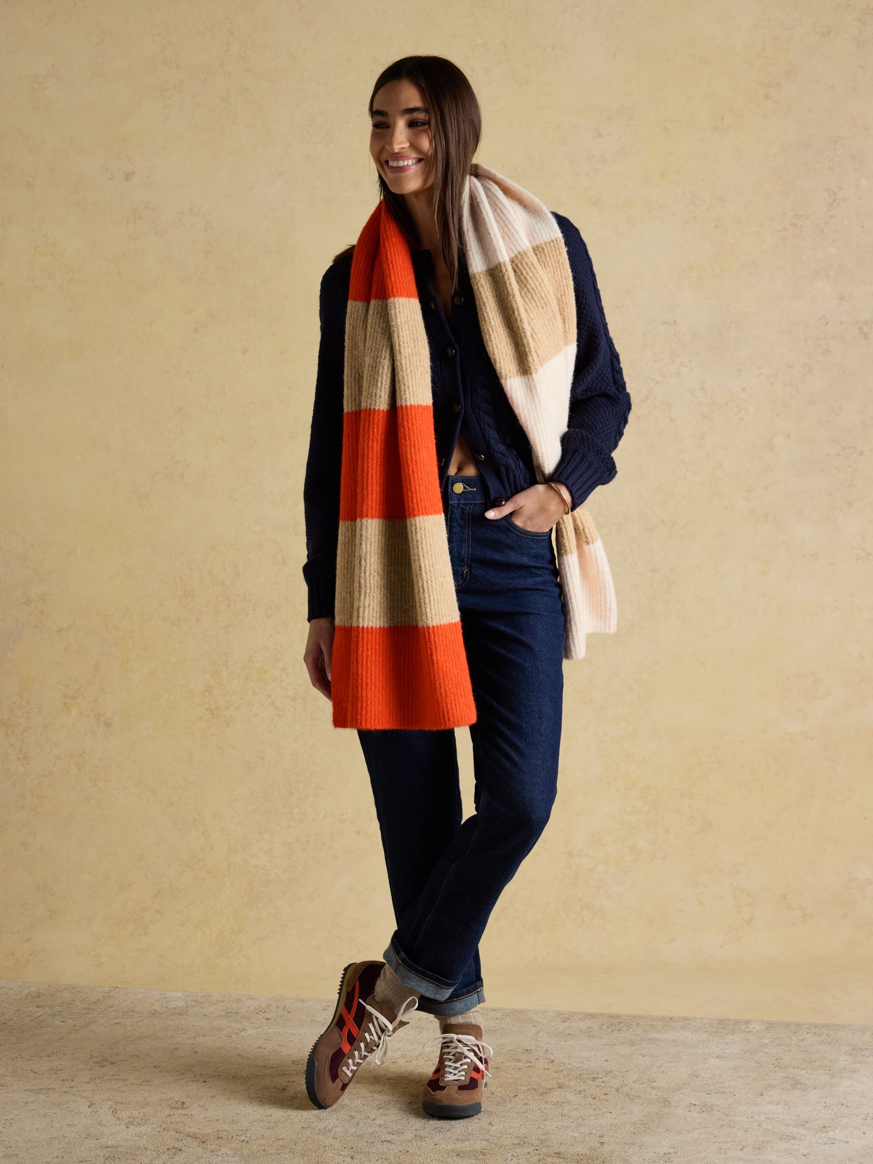 Popley Orange & Neutral Stripe Scarf - Image 2 of 6