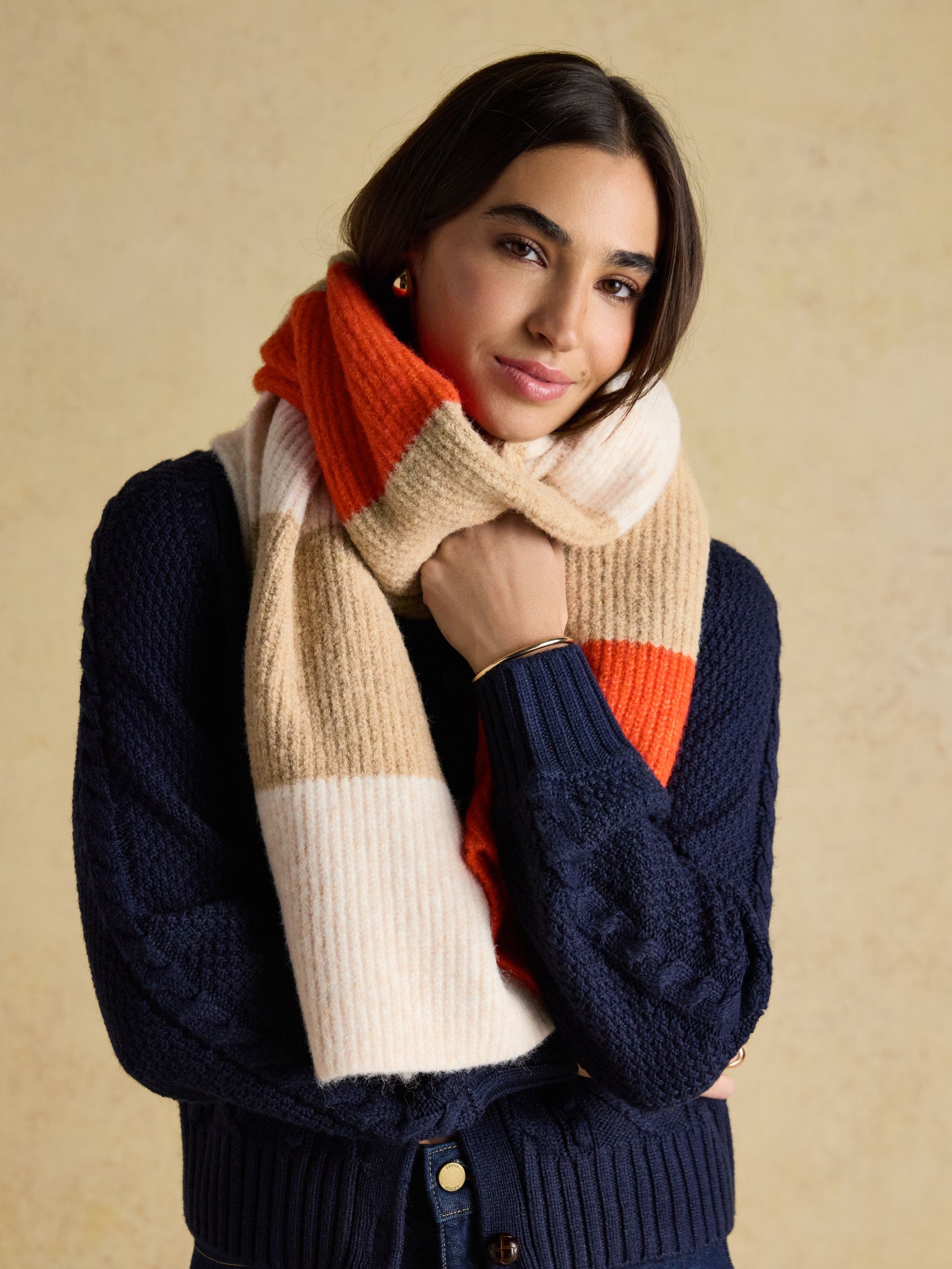 Popley Orange & Neutral Stripe Scarf - Image 3 of 6