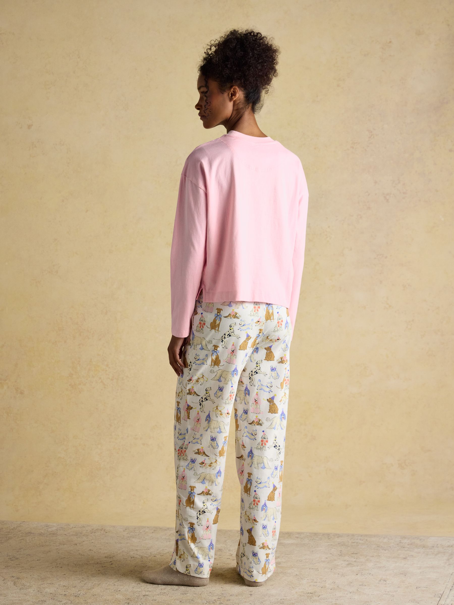 Lyla Pink & Cream Party Dogs Long Sleeve Jersey Cotton Pyjama Set - Image 2 of 8