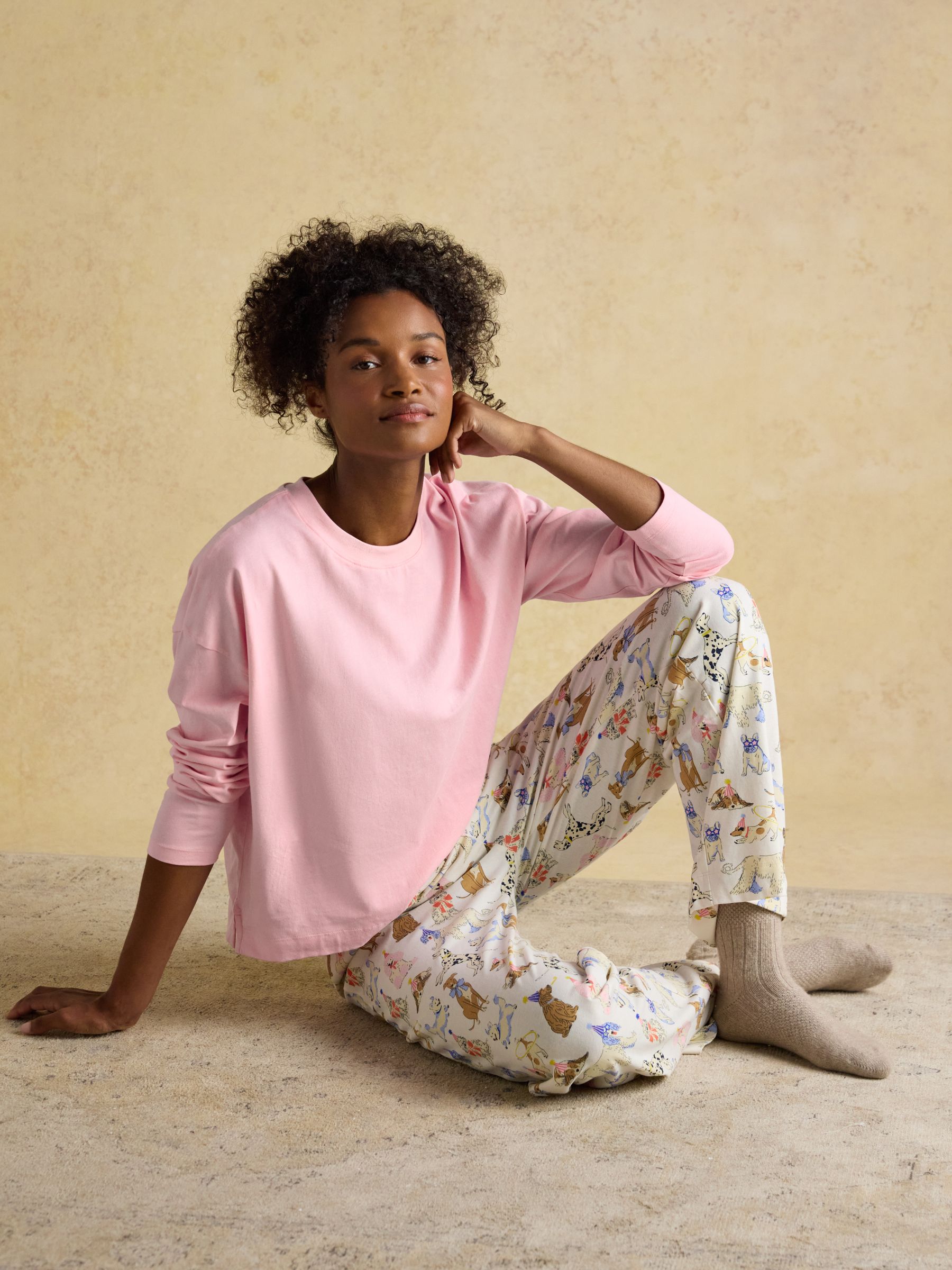Lyla Pink & Cream Party Dogs Long Sleeve Jersey Cotton Pyjama Set - Image 3 of 8