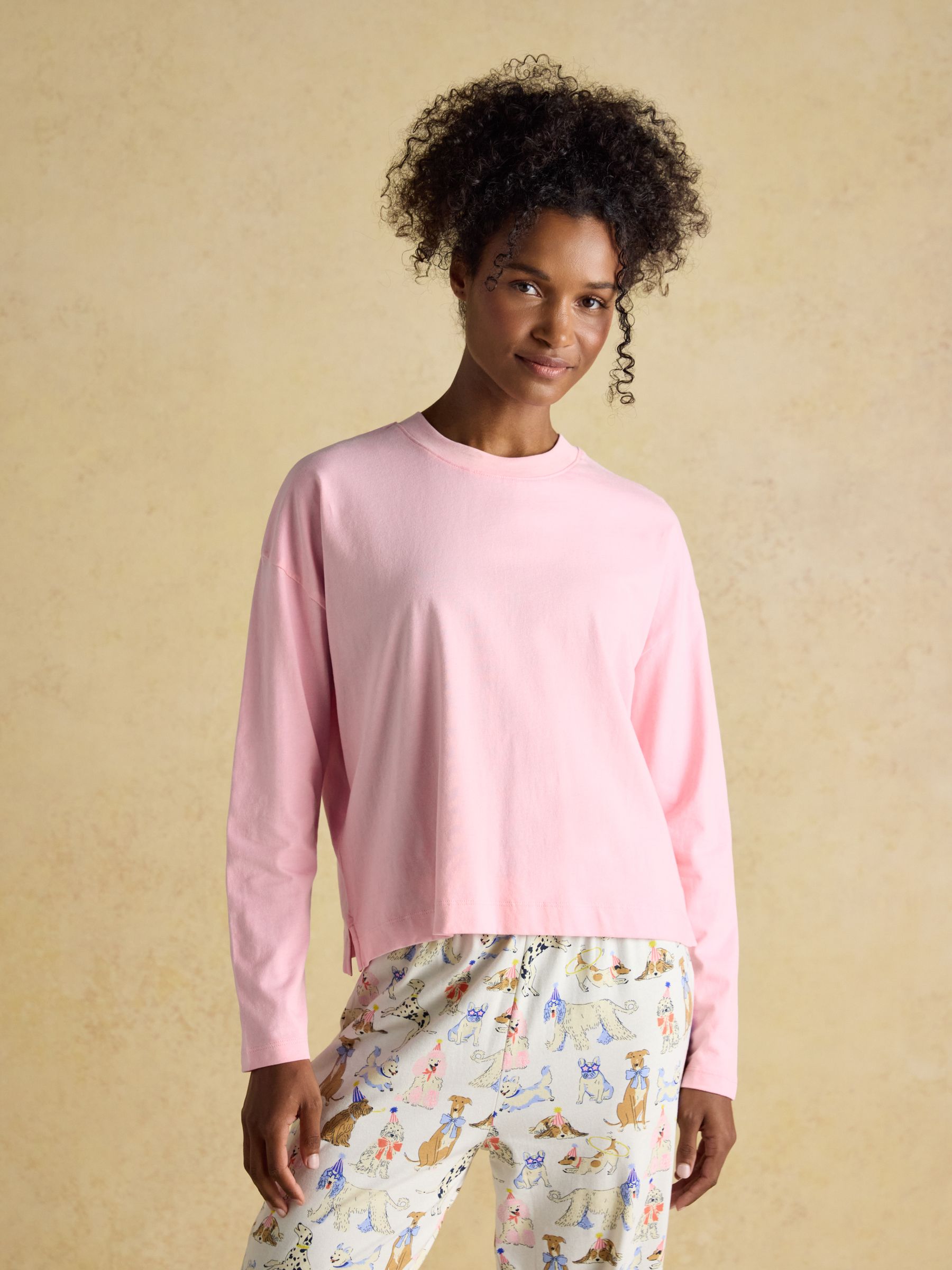 Lyla Pink & Cream Party Dogs Long Sleeve Jersey Cotton Pyjama Set - Image 4 of 8