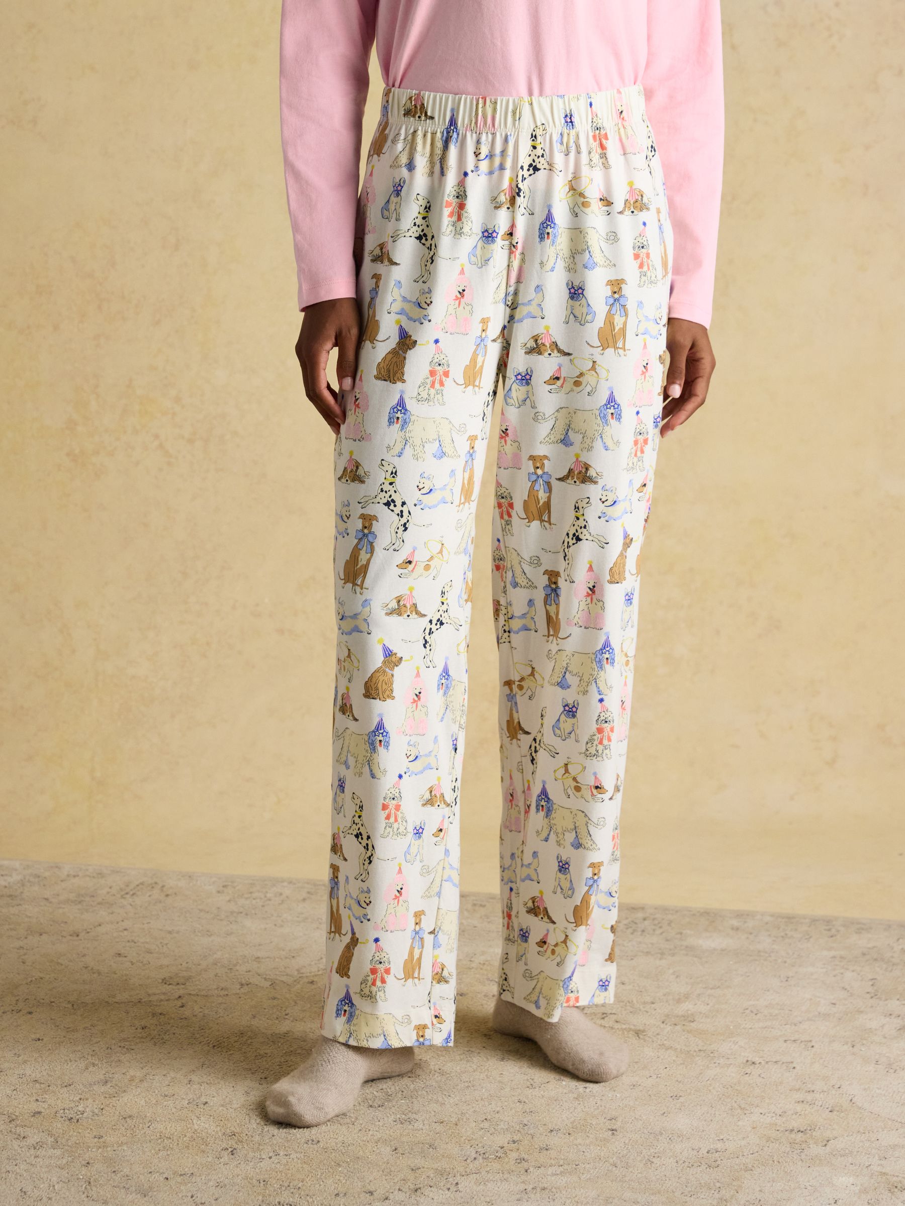 Lyla Pink & Cream Party Dogs Long Sleeve Jersey Cotton Pyjama Set - Image 5 of 8