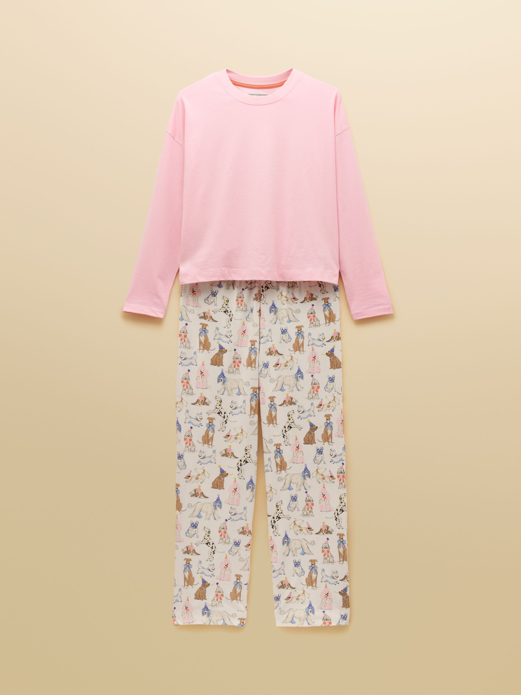 Lyla Pink & Cream Party Dogs Long Sleeve Jersey Cotton Pyjama Set - Image 8 of 8