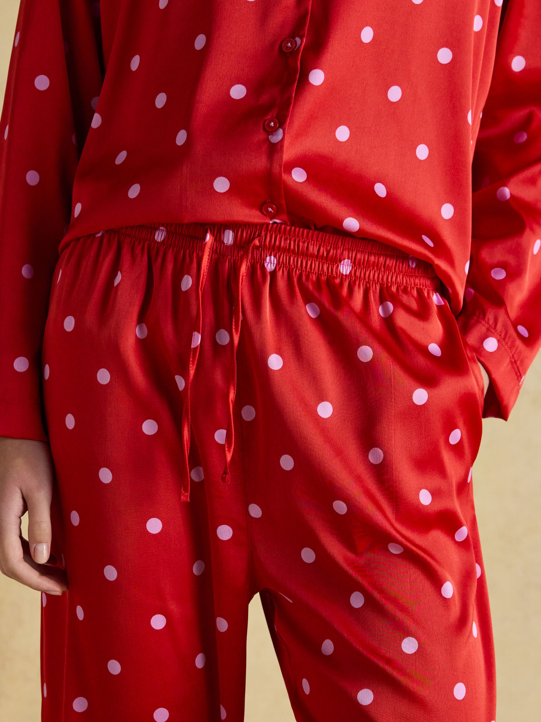 Bonnie Red & Pink Spot Satin Long Sleeve Pyjama Set - Image 4 of 8