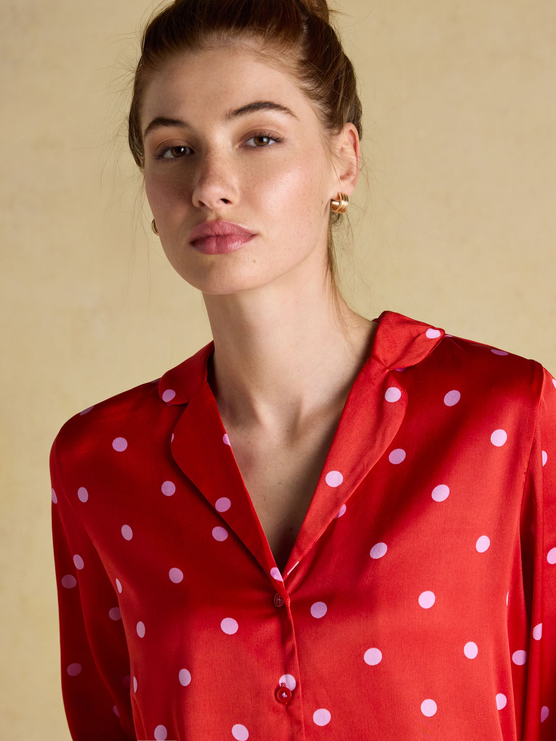 Bonnie Red & Pink Spot Satin Long Sleeve Pyjama Set - Image 5 of 8