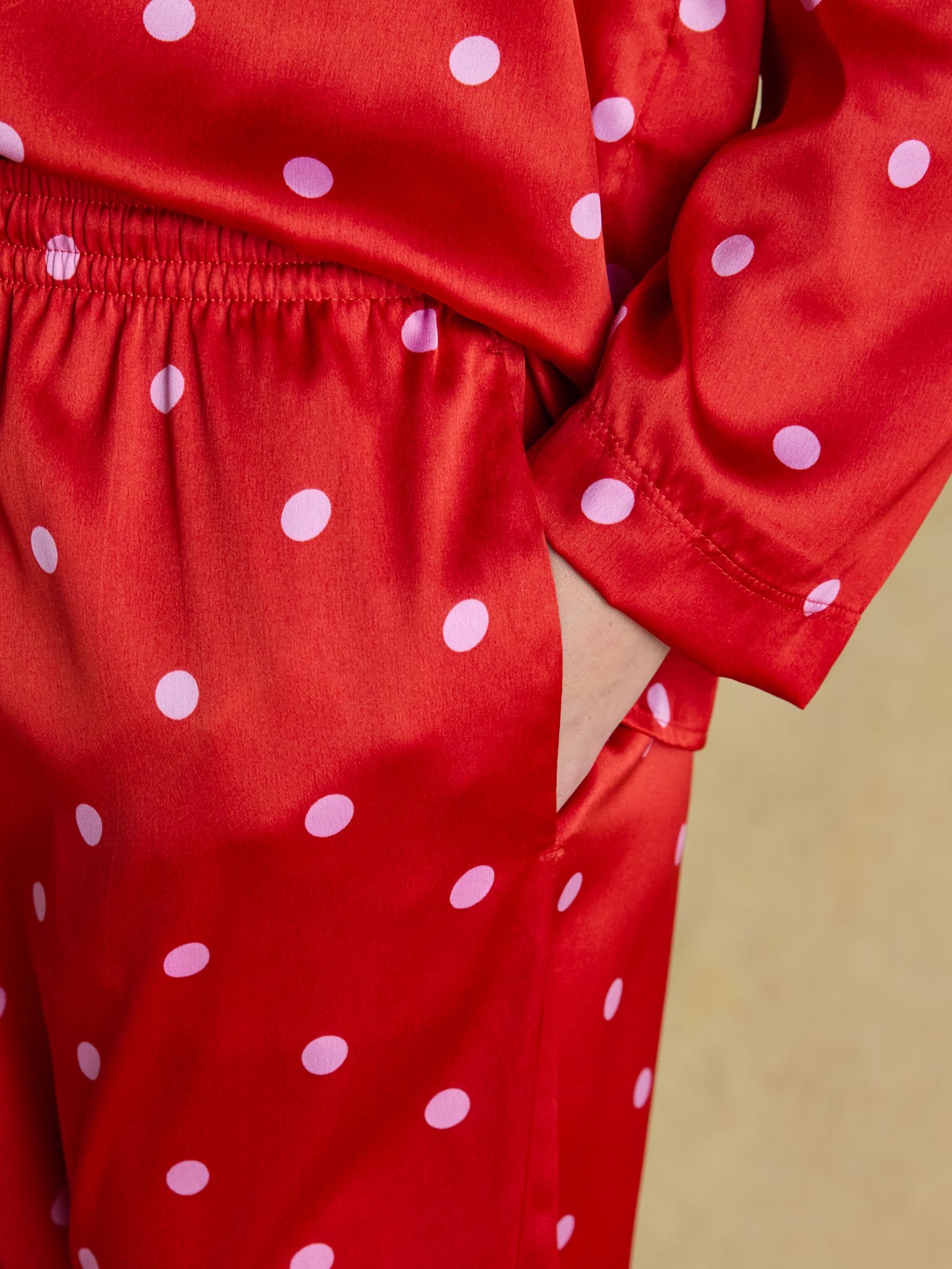 Bonnie Red & Pink Spot Satin Long Sleeve Pyjama Set - Image 6 of 8