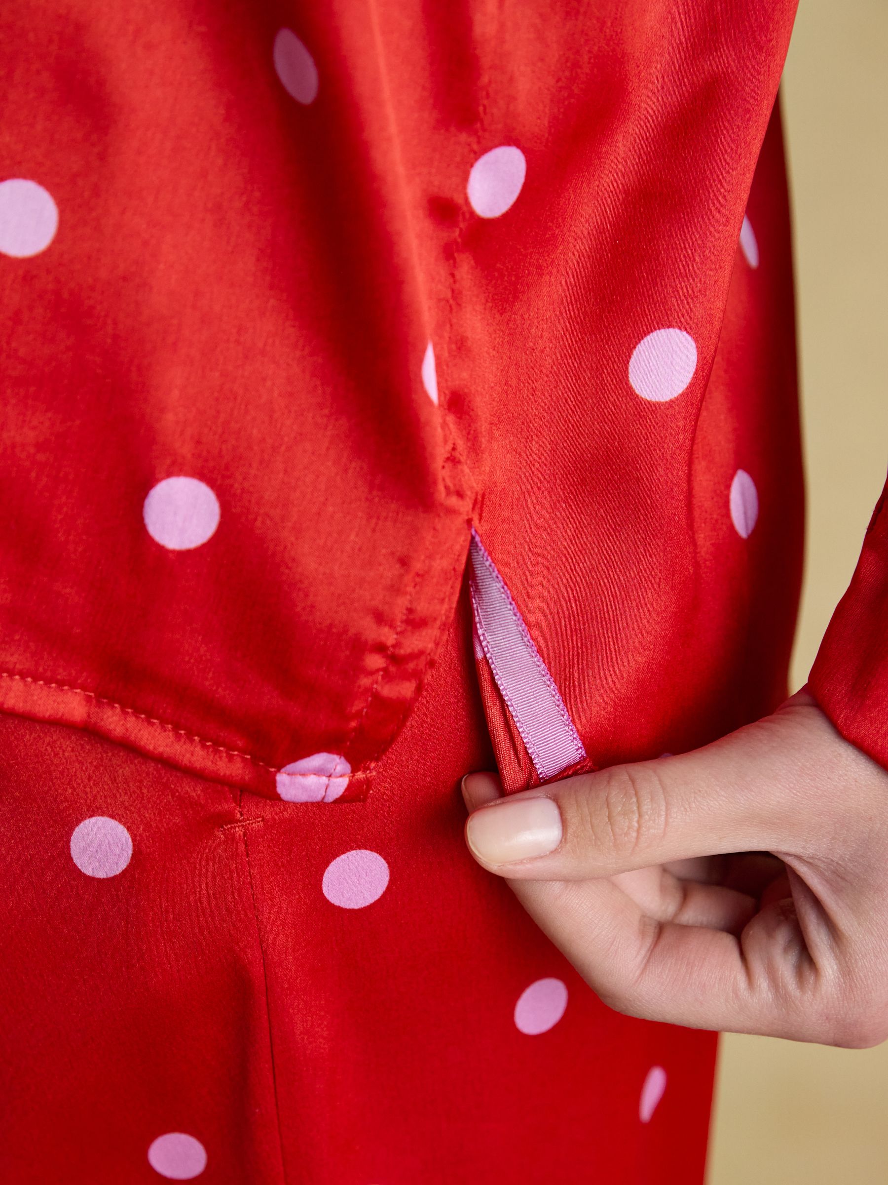 Bonnie Red & Pink Spot Satin Long Sleeve Pyjama Set - Image 7 of 8