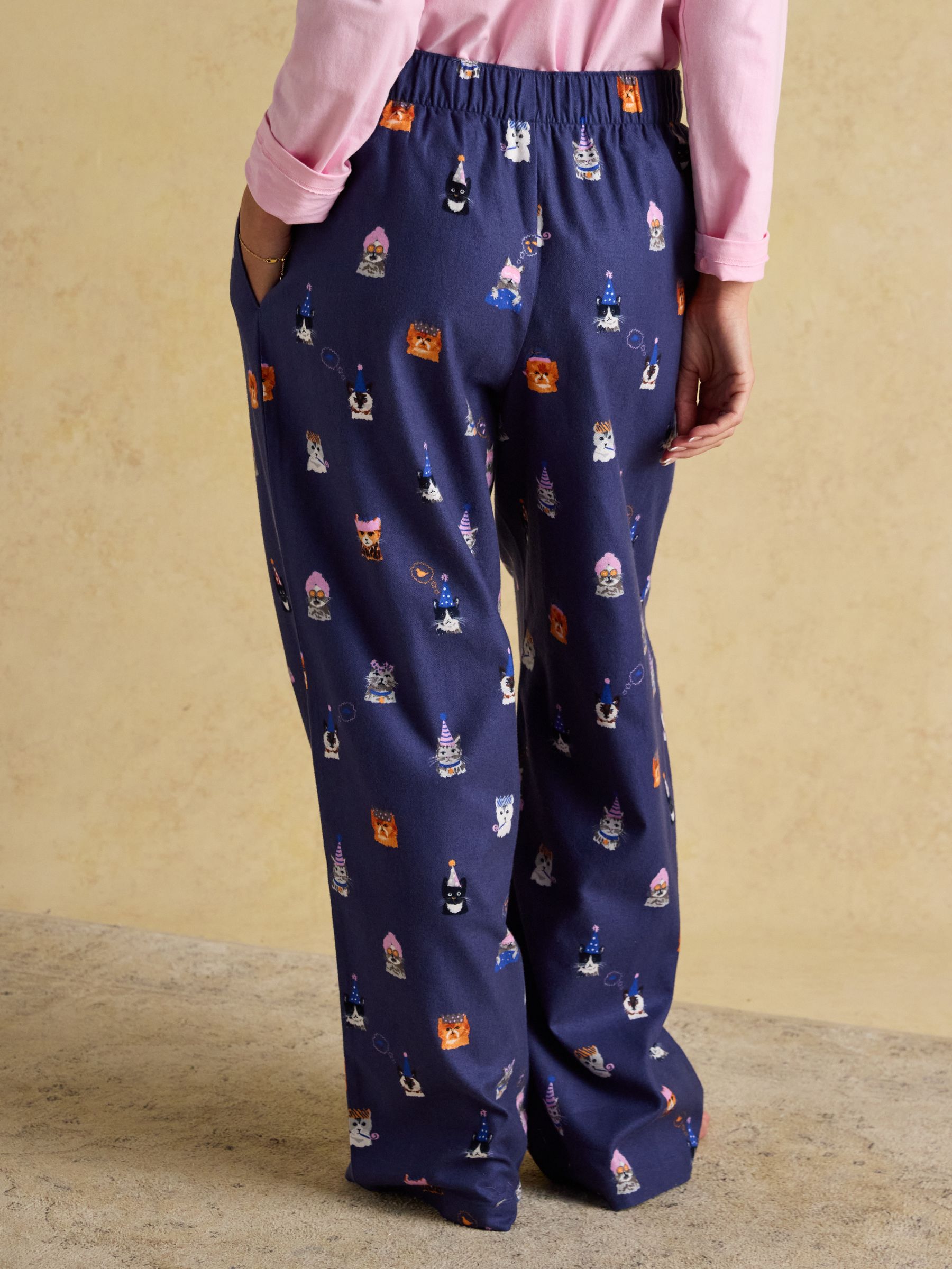 Stella Navy Party Cats Woven Brushed Cotton Pyjama Bottoms - Image 2 of 8 Stella Navy Party Cats Woven Brushed Cotton Pyjama Bottoms - Image 2 of 8